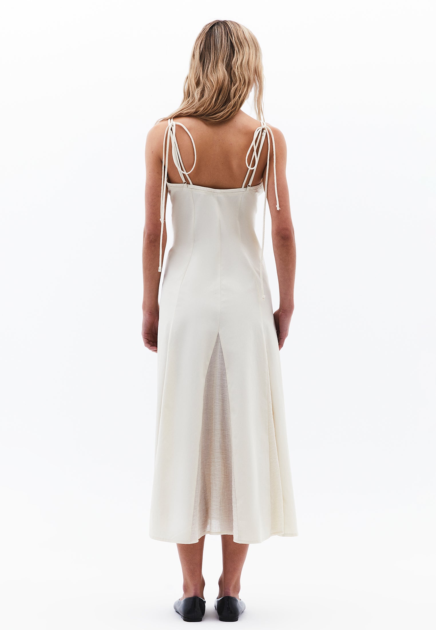 Square Neck Long Dress - ALMOND MILK