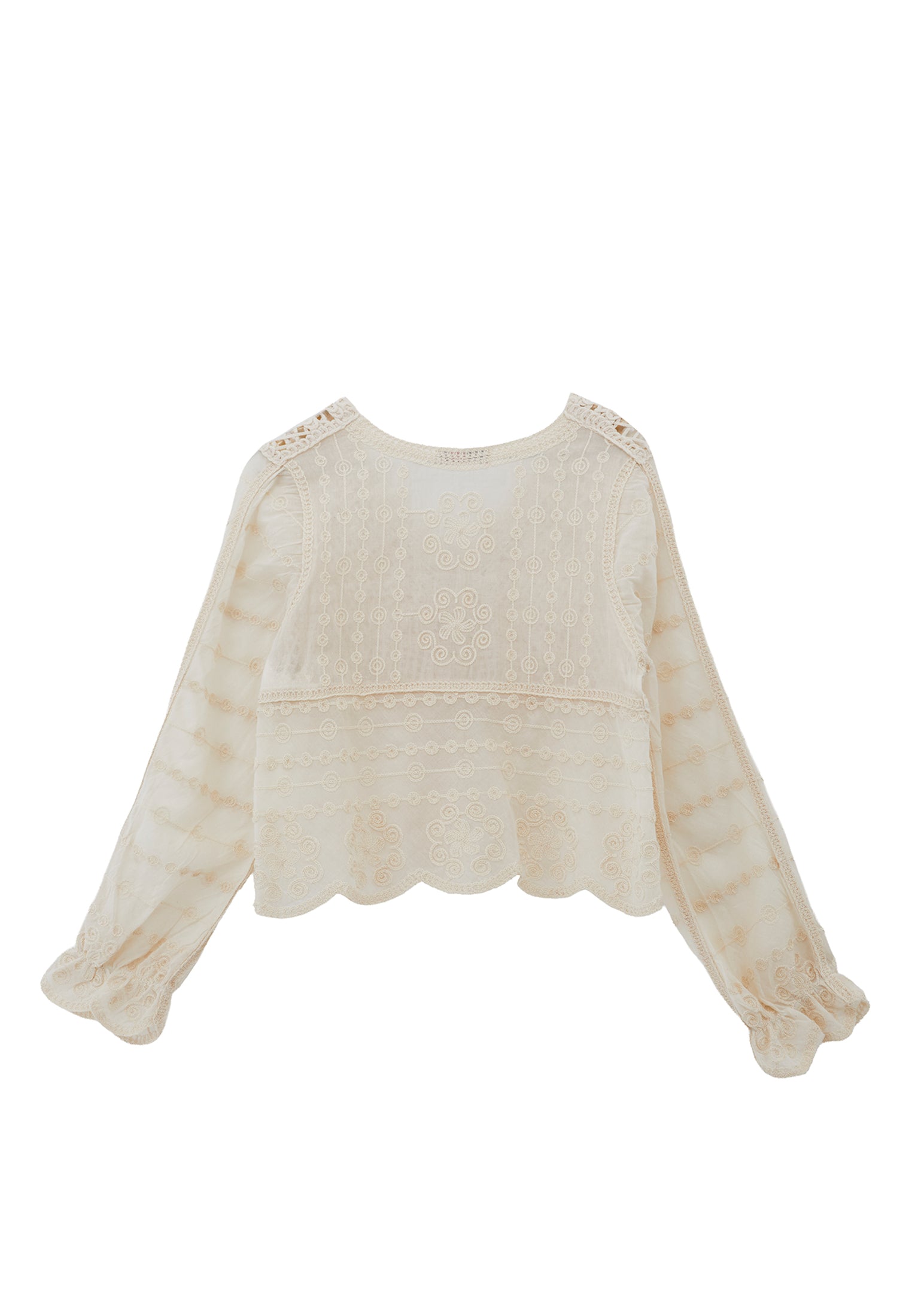 بلوزة بياقة على شكل حرف V بأكمام طويلة - حليب اللوز