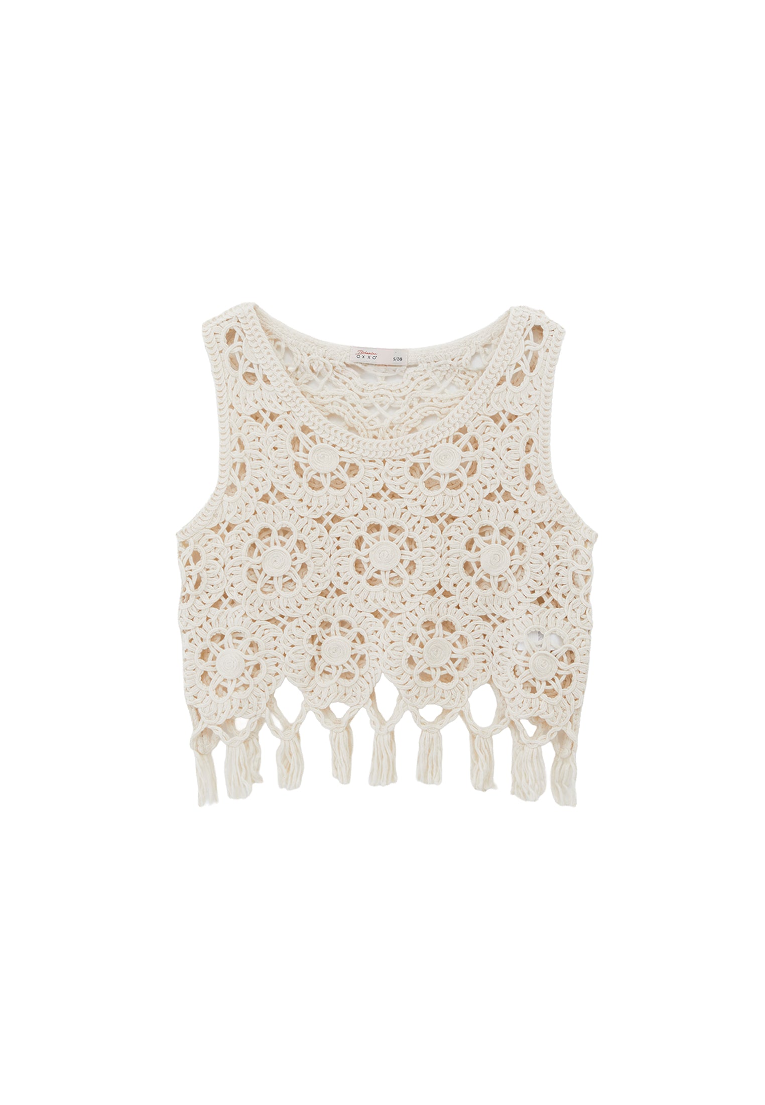 بلوزة بياقة مستديرة بلا أكمام - حليب اللوز