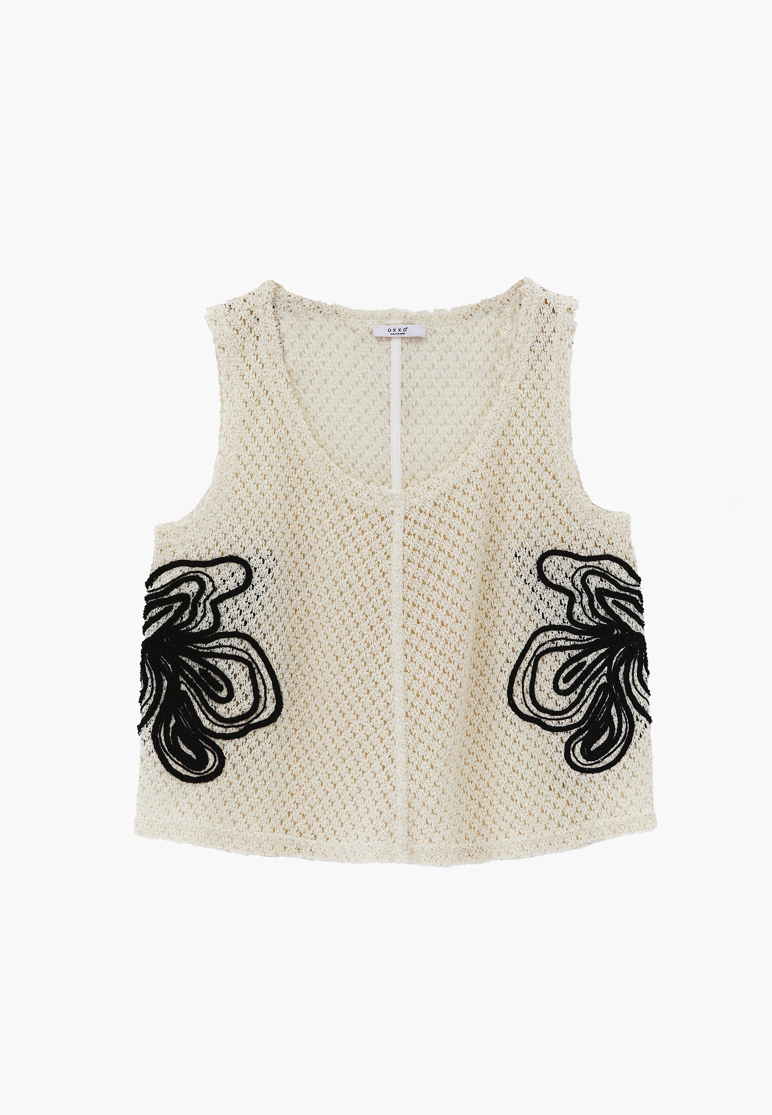 Ajoure U Neck Tank Top - ALMOND MILK