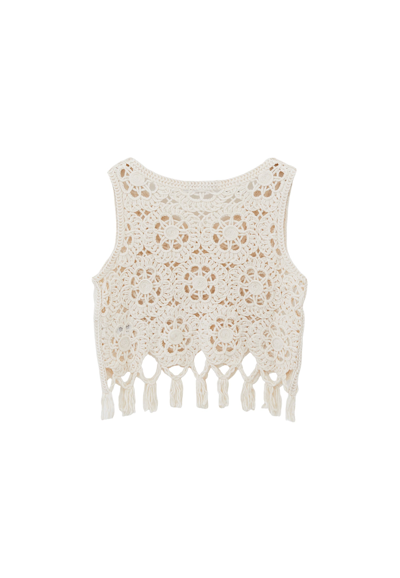 بلوزة بياقة مستديرة بلا أكمام - حليب اللوز