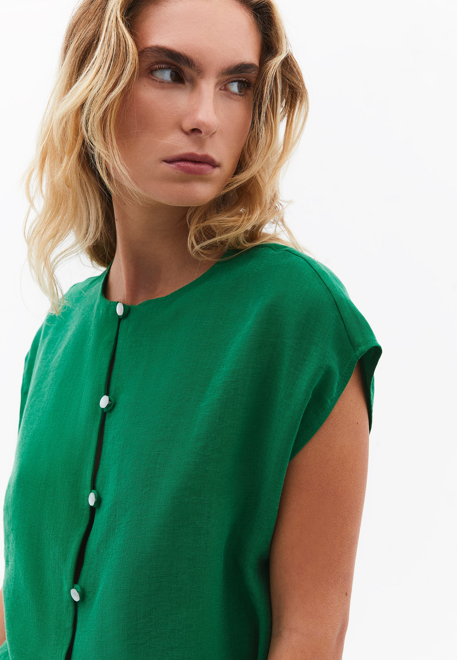 Loose Blouse With Boat Neck And Button Details - AMAZON