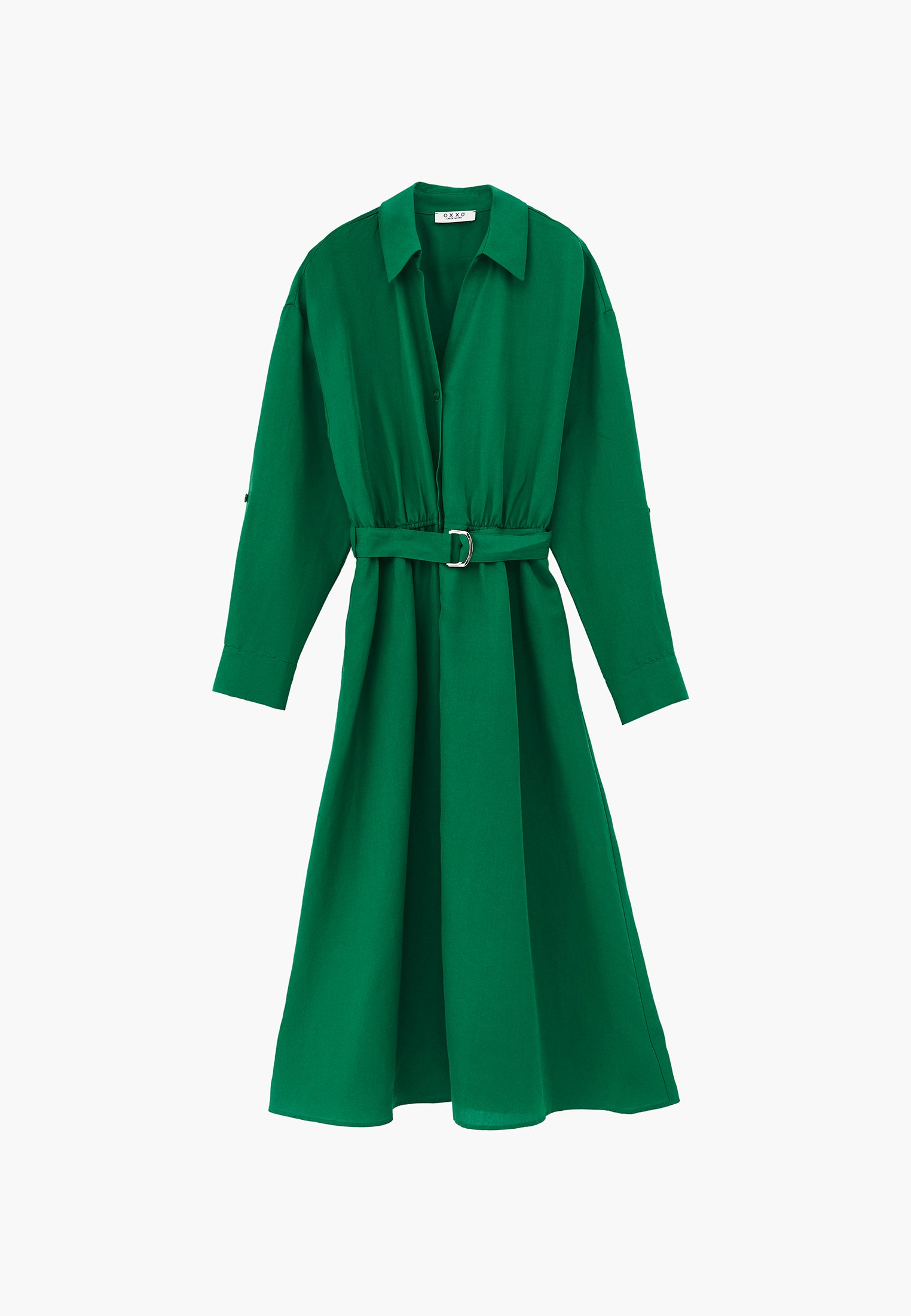 Long shirt collar dress with belt detail - AMAZON
