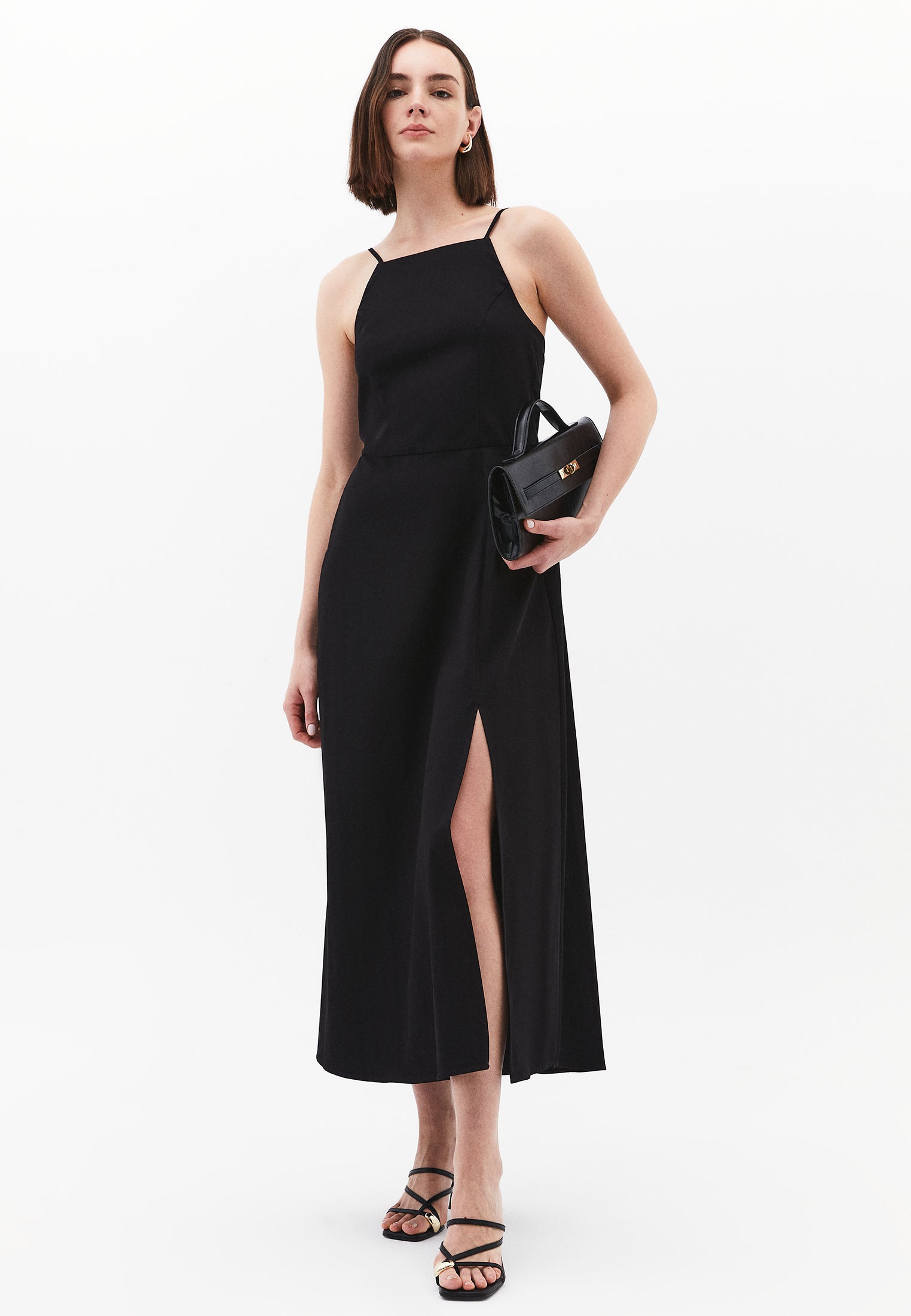Halter Neck Long Dress - BLACK