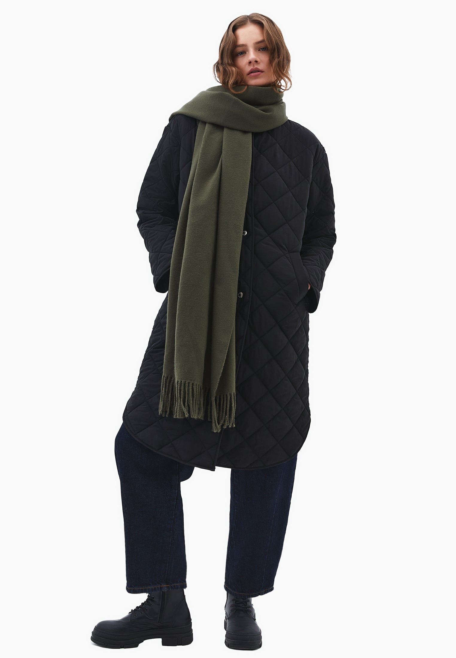 Long Coat With Crew Neck - BLACK