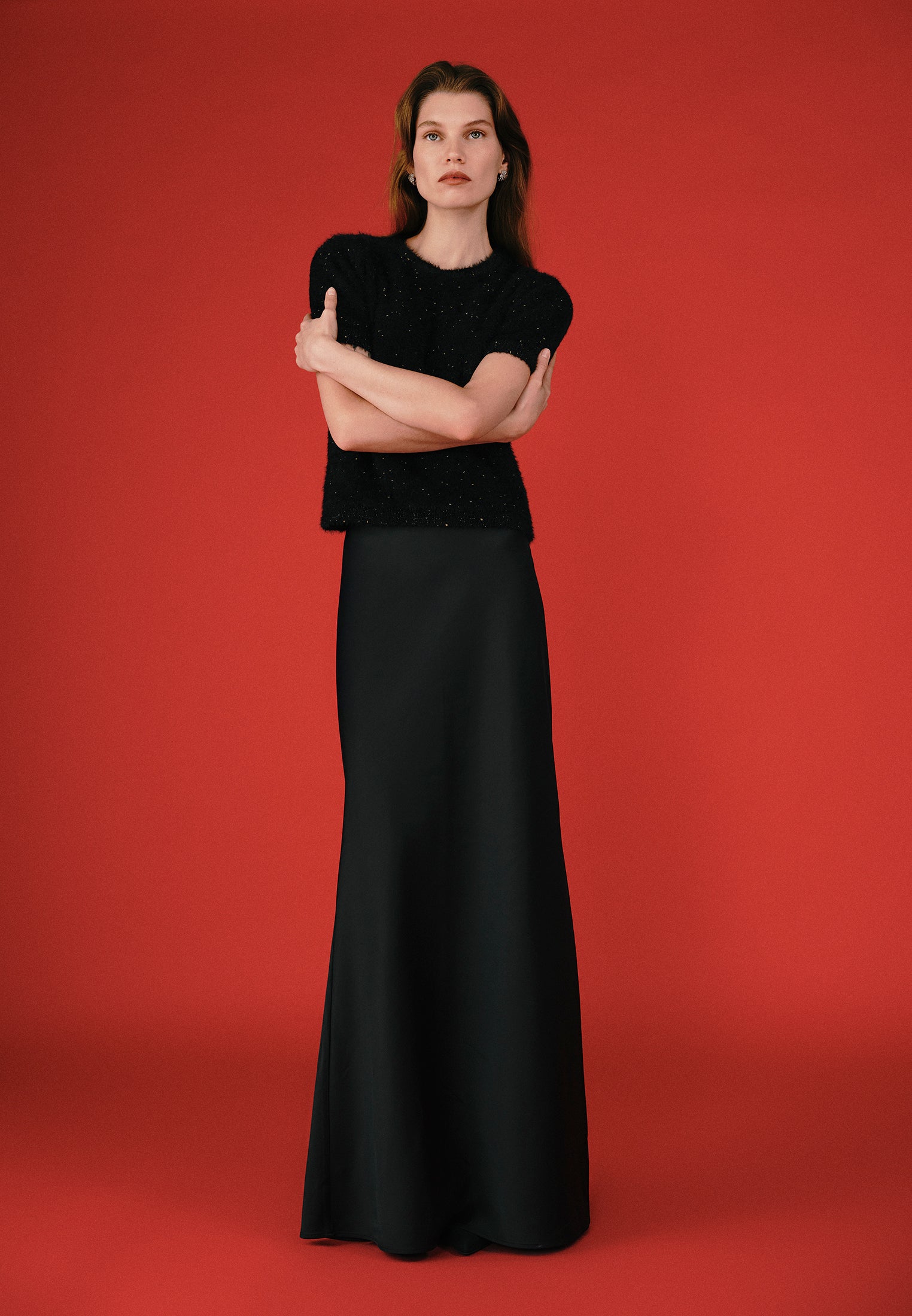 High Waist Slim Fit Long Skirt - BLACK