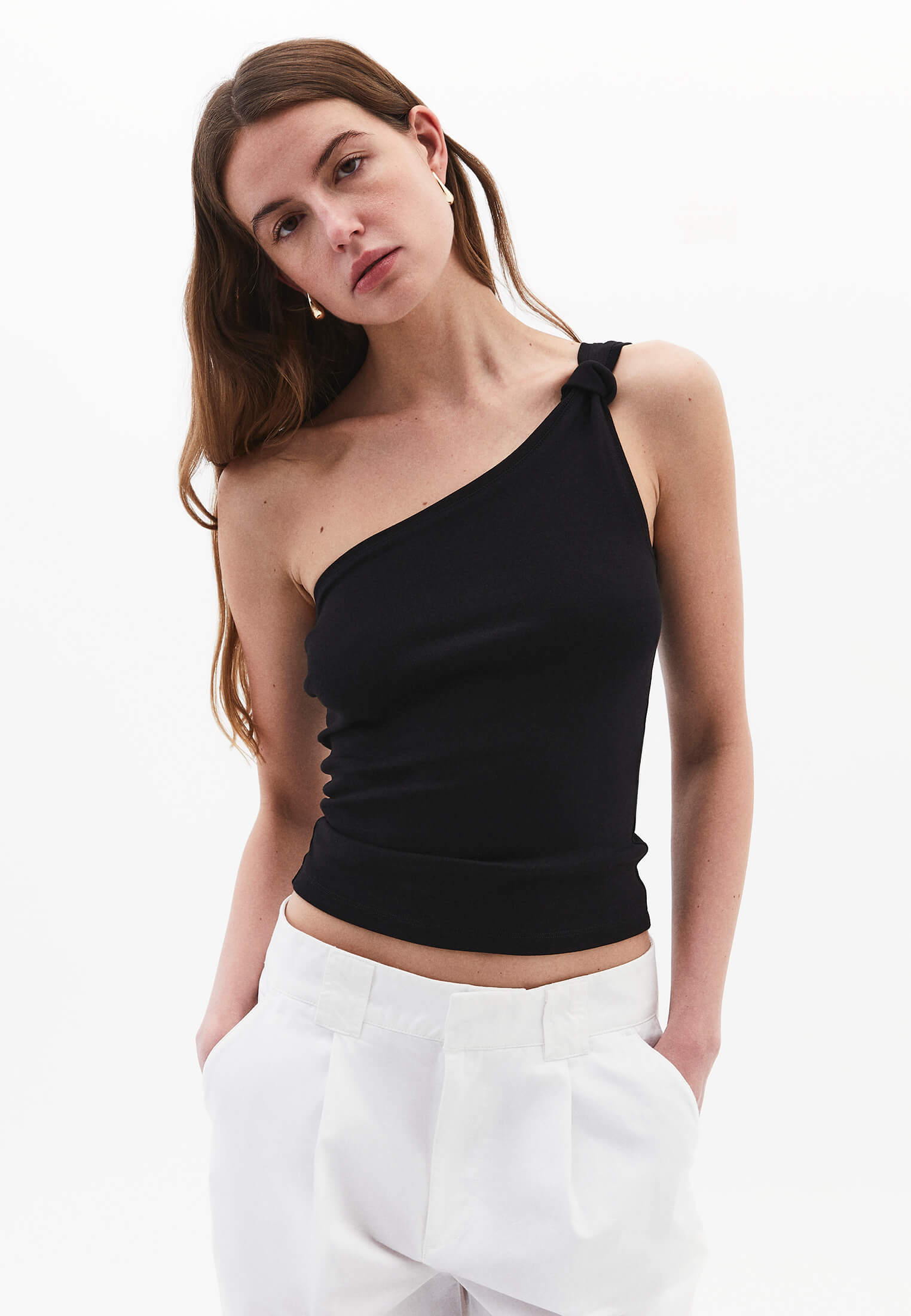 One Shoulder Tank Top - BLACK