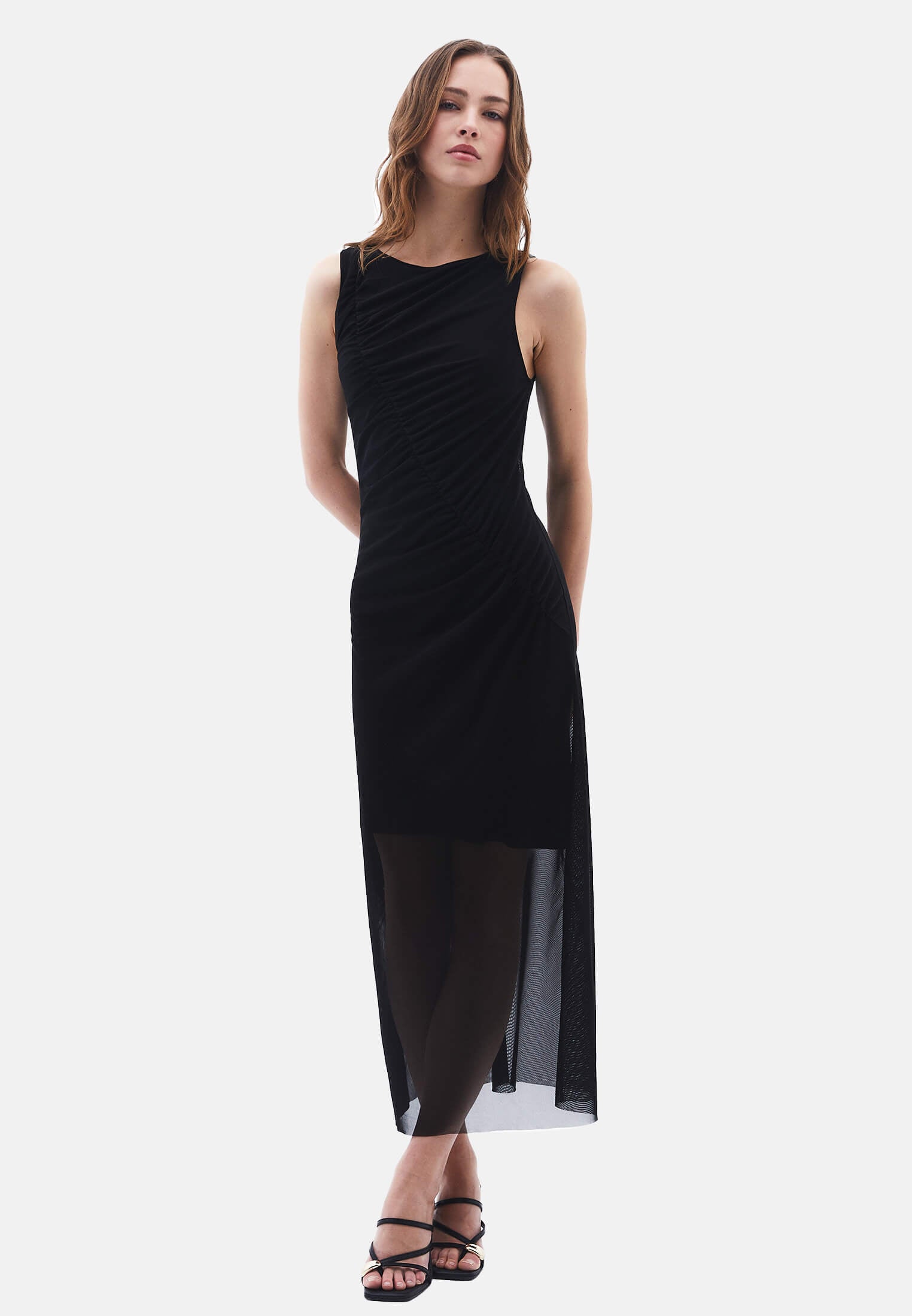Mesh Long Dress - BLACK