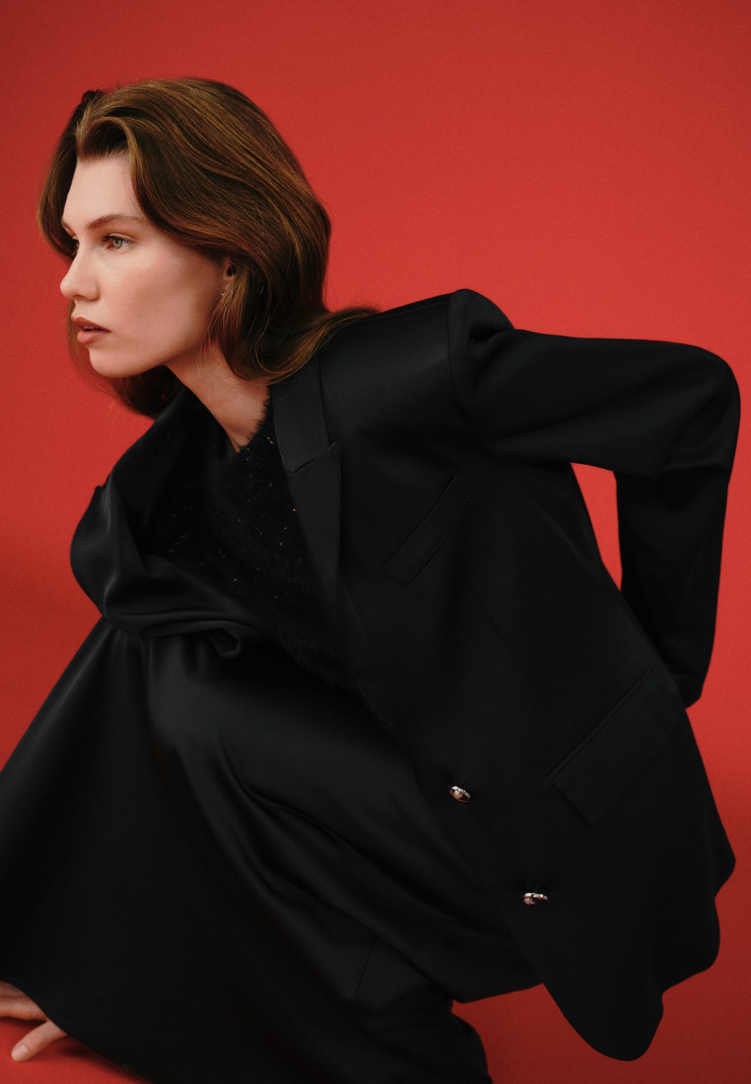 Button Detailed Oversize Blazer Jacket - BLACK