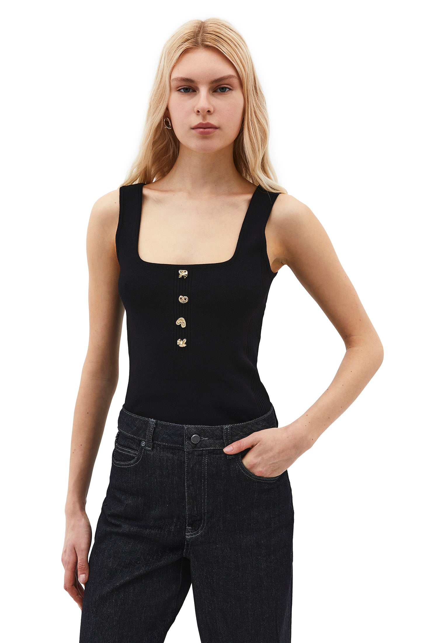 U Neck Sleeveless Tank Top - BLACK