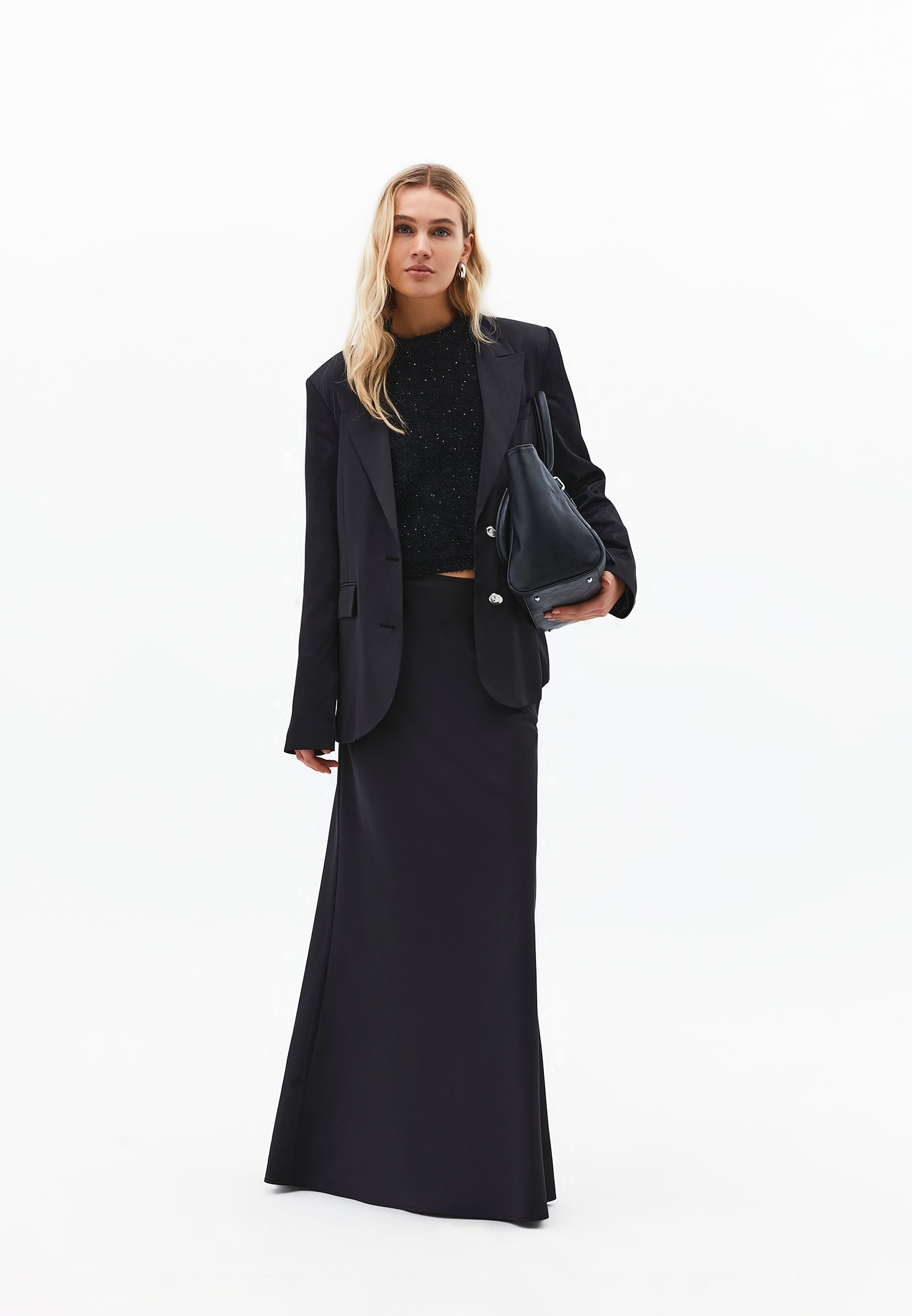 High Waist Slim Fit Long Skirt - BLACK