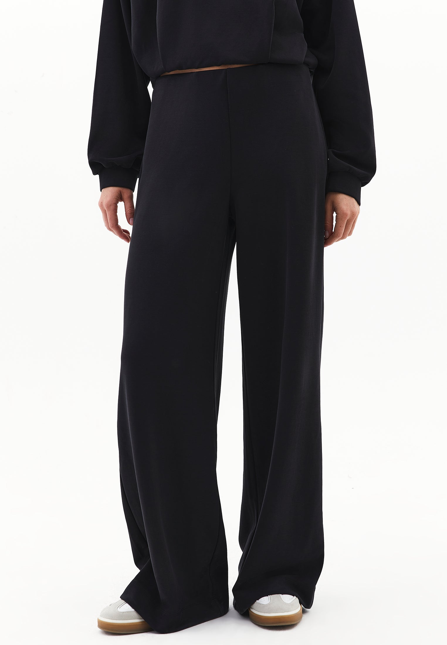 Wide Leg Pants With Modal Content - BLACK