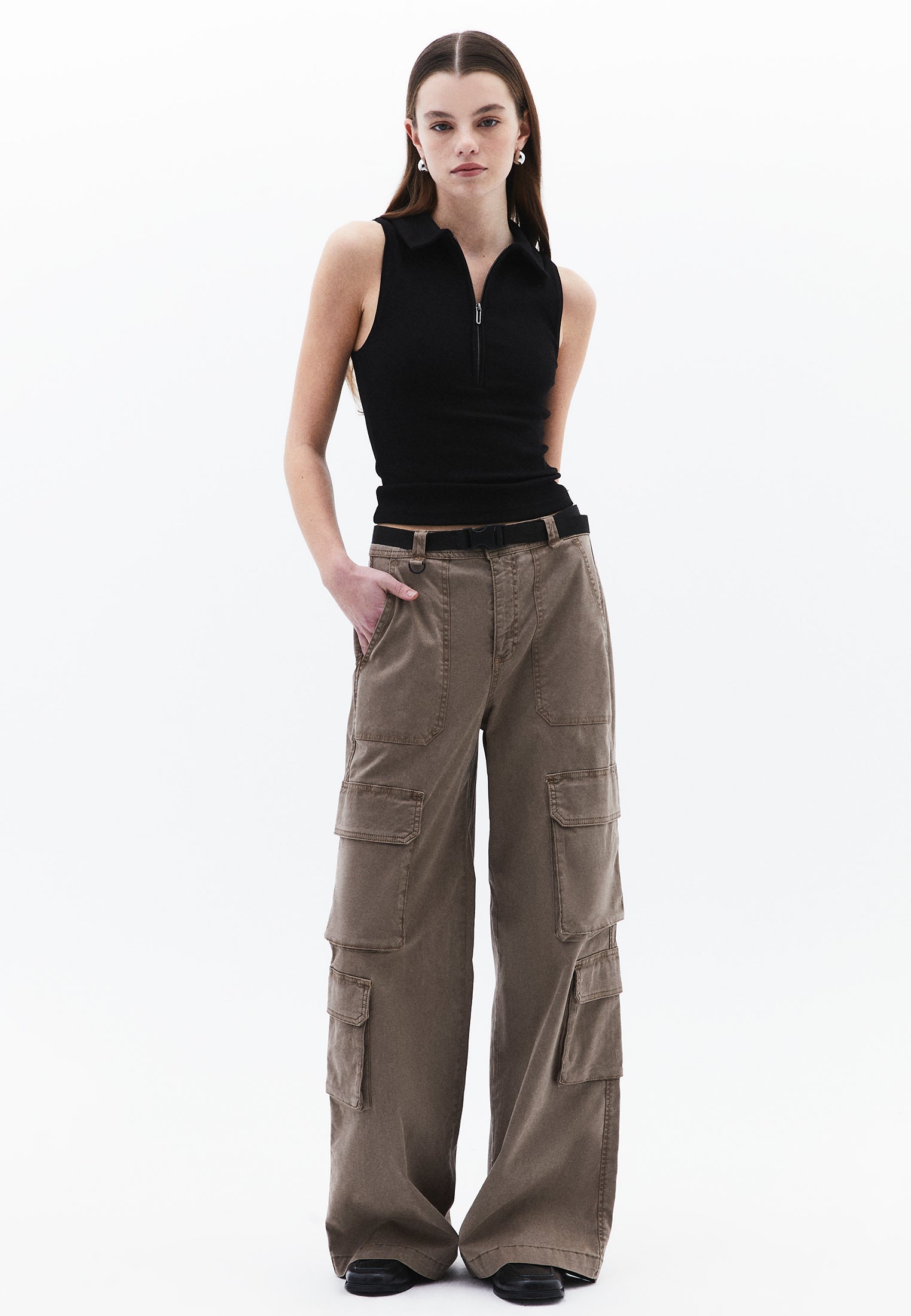 Polo Neck Tank Top - BLACK