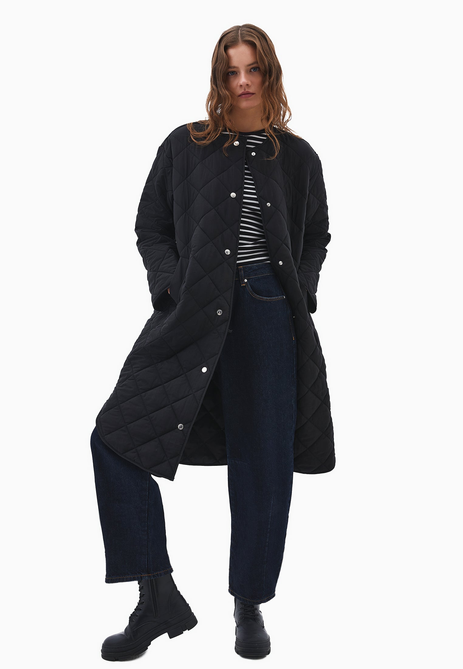 Long Coat With Crew Neck - BLACK