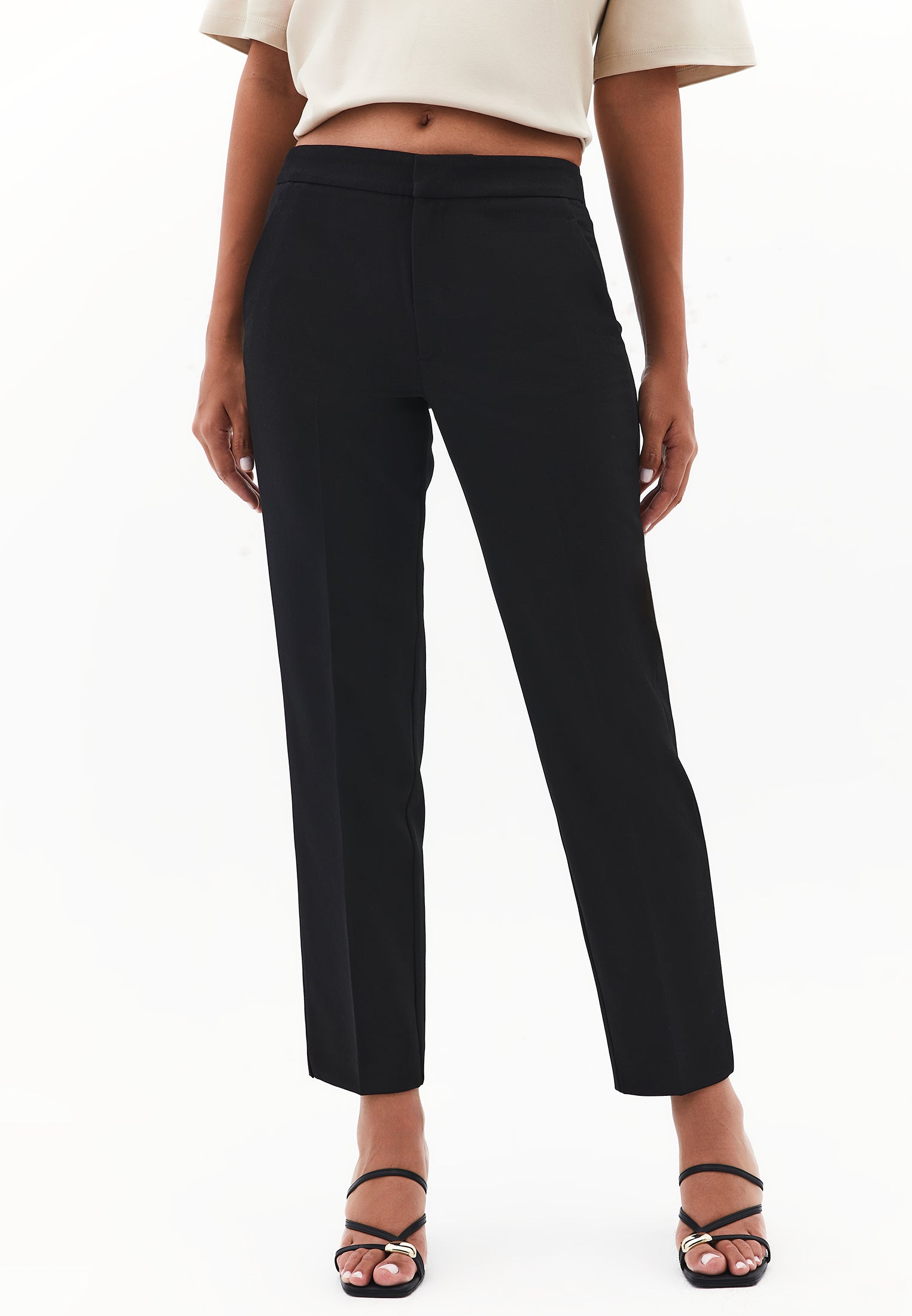 Slim Fit High Waist Pants - BLACK