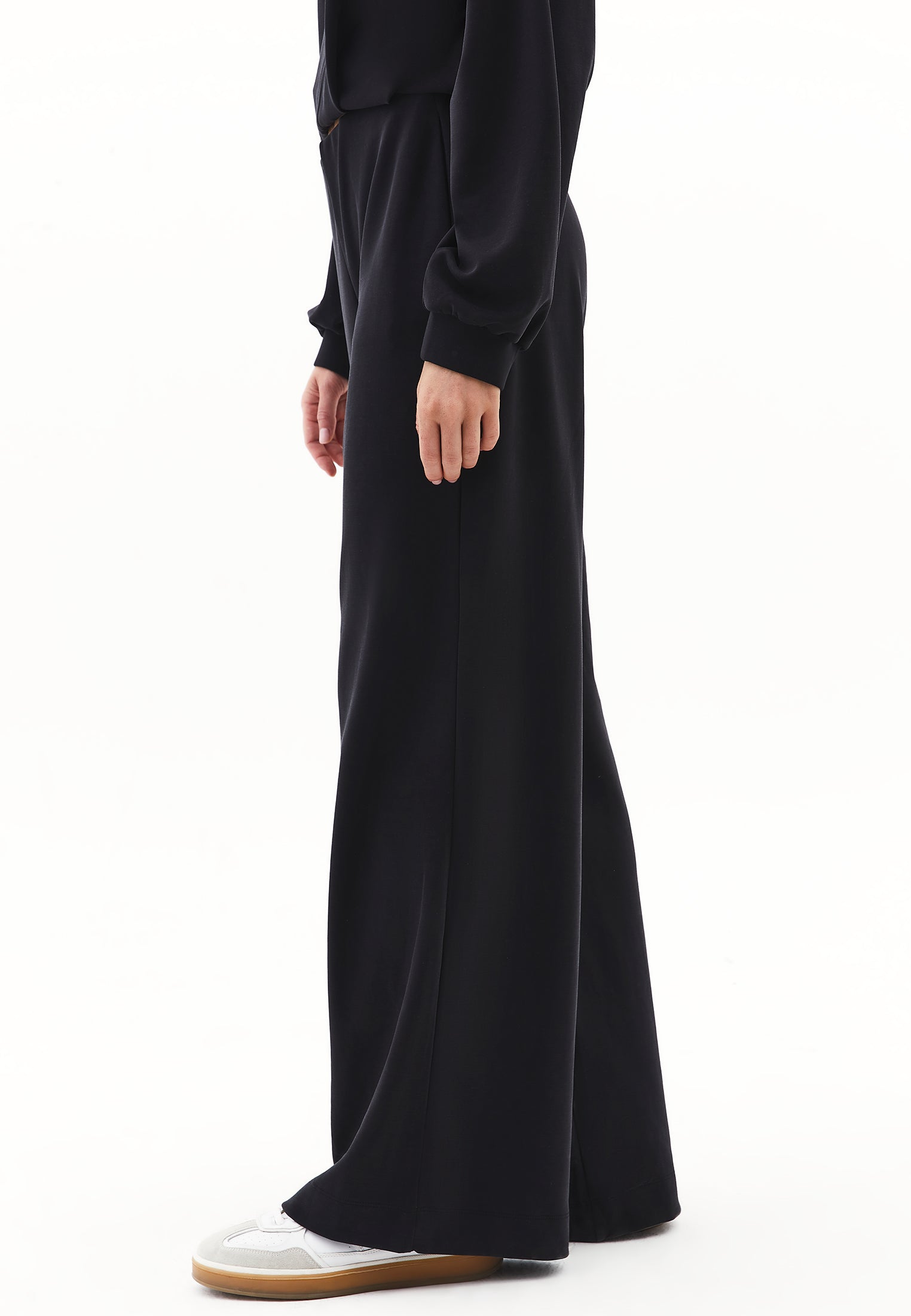 Wide Leg Pants With Modal Content - BLACK