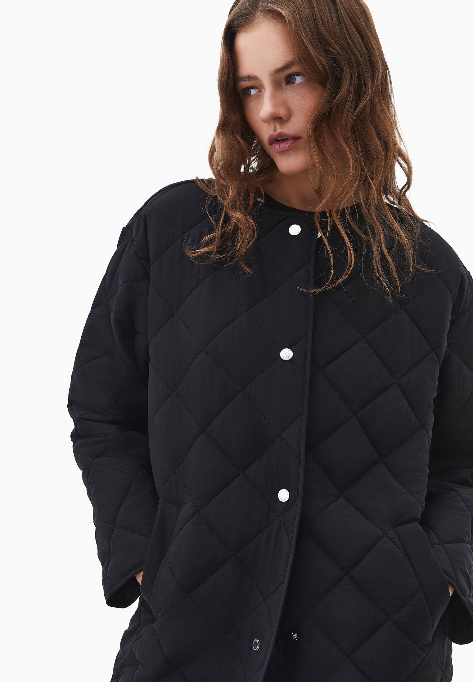 Long Coat With Crew Neck - BLACK