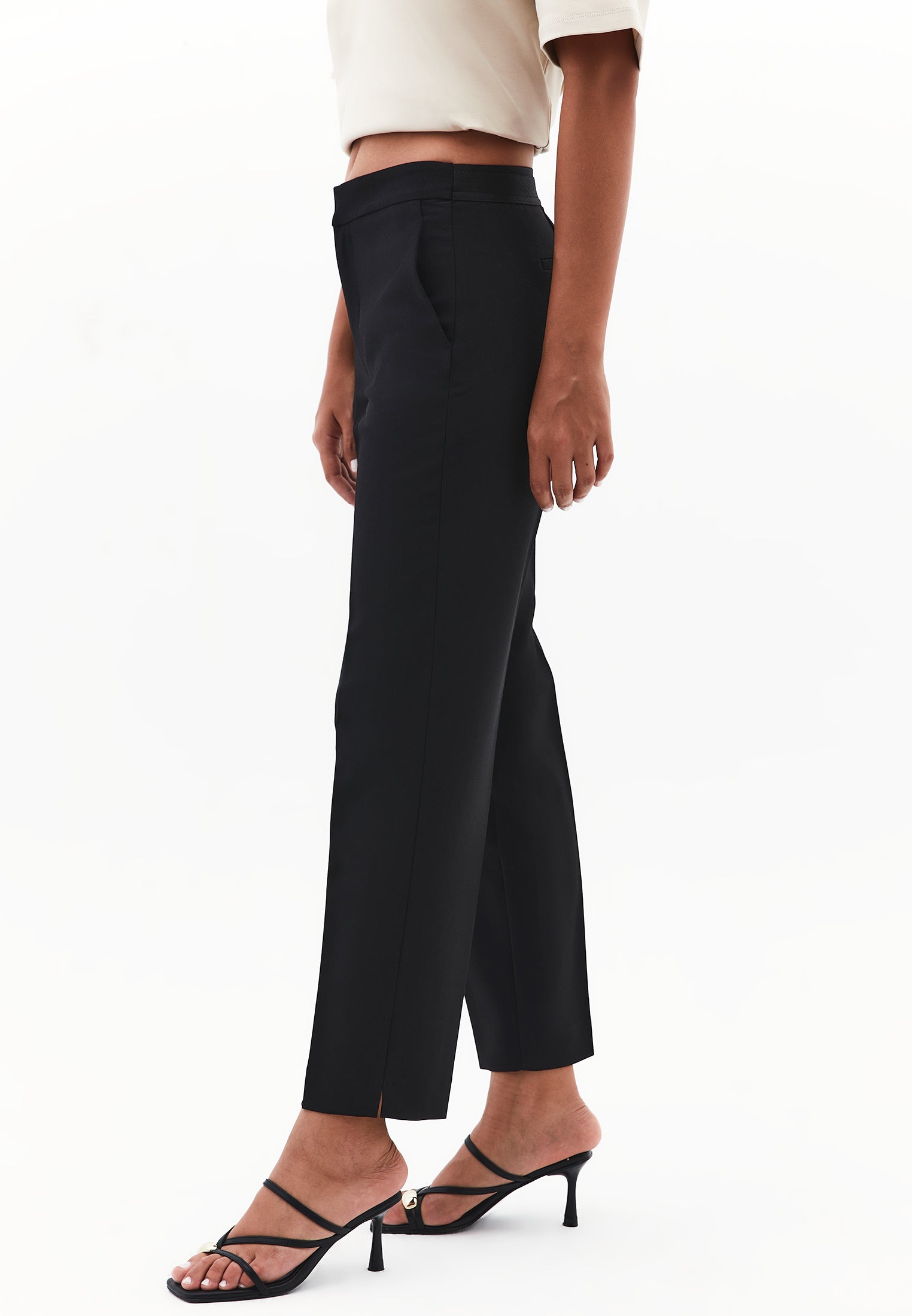 Slim Fit High Waist Pants - BLACK