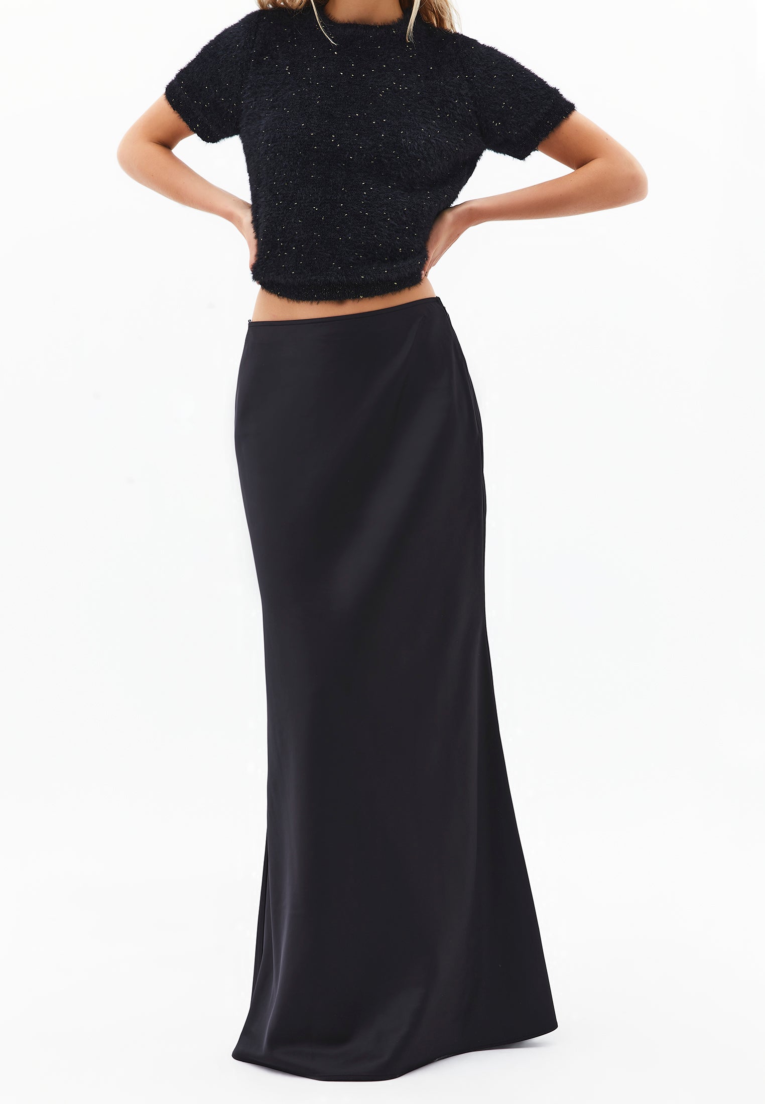 High Waist Slim Fit Long Skirt - BLACK