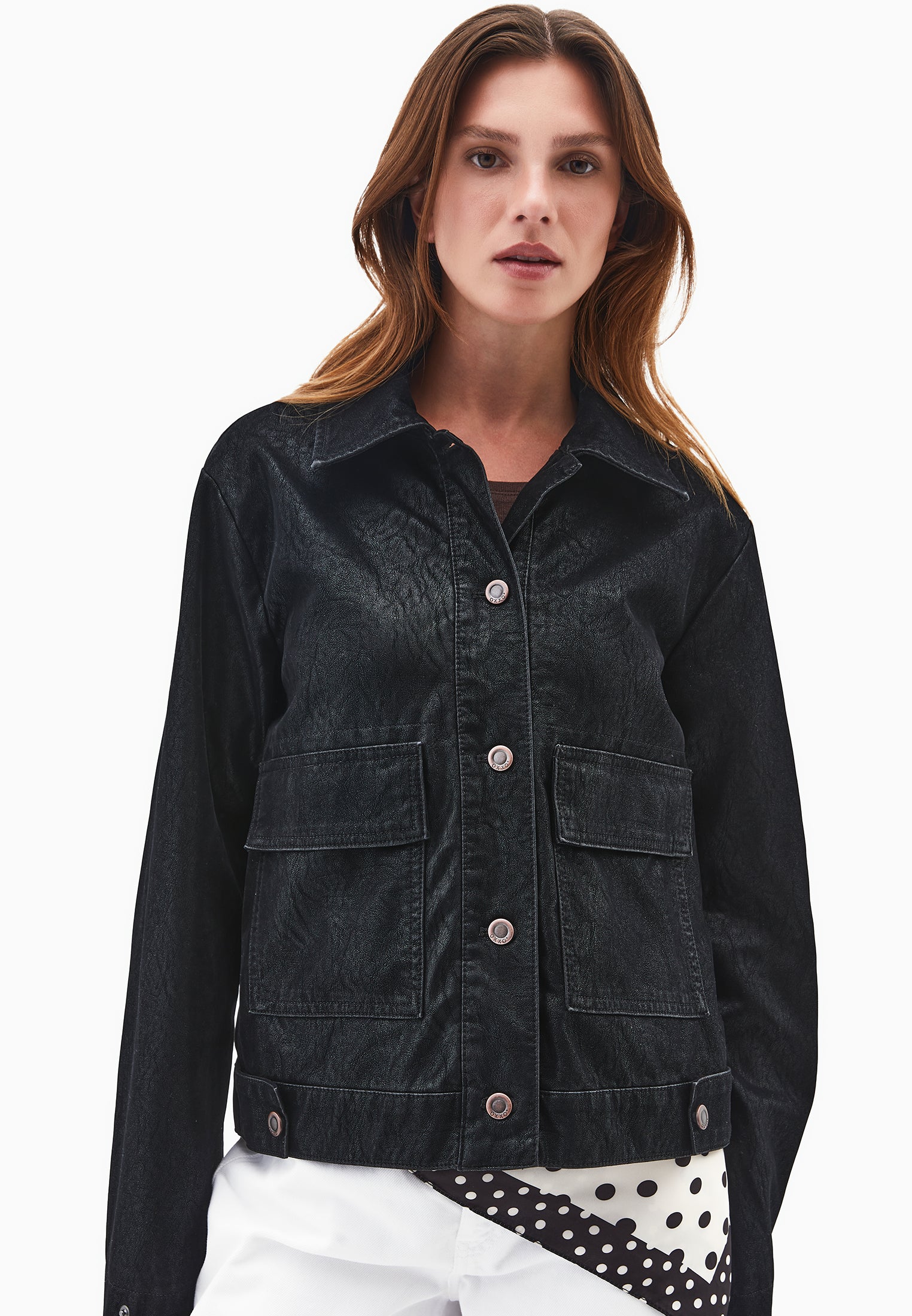 Slim Suede Jacket With Pocket Details - BLACK