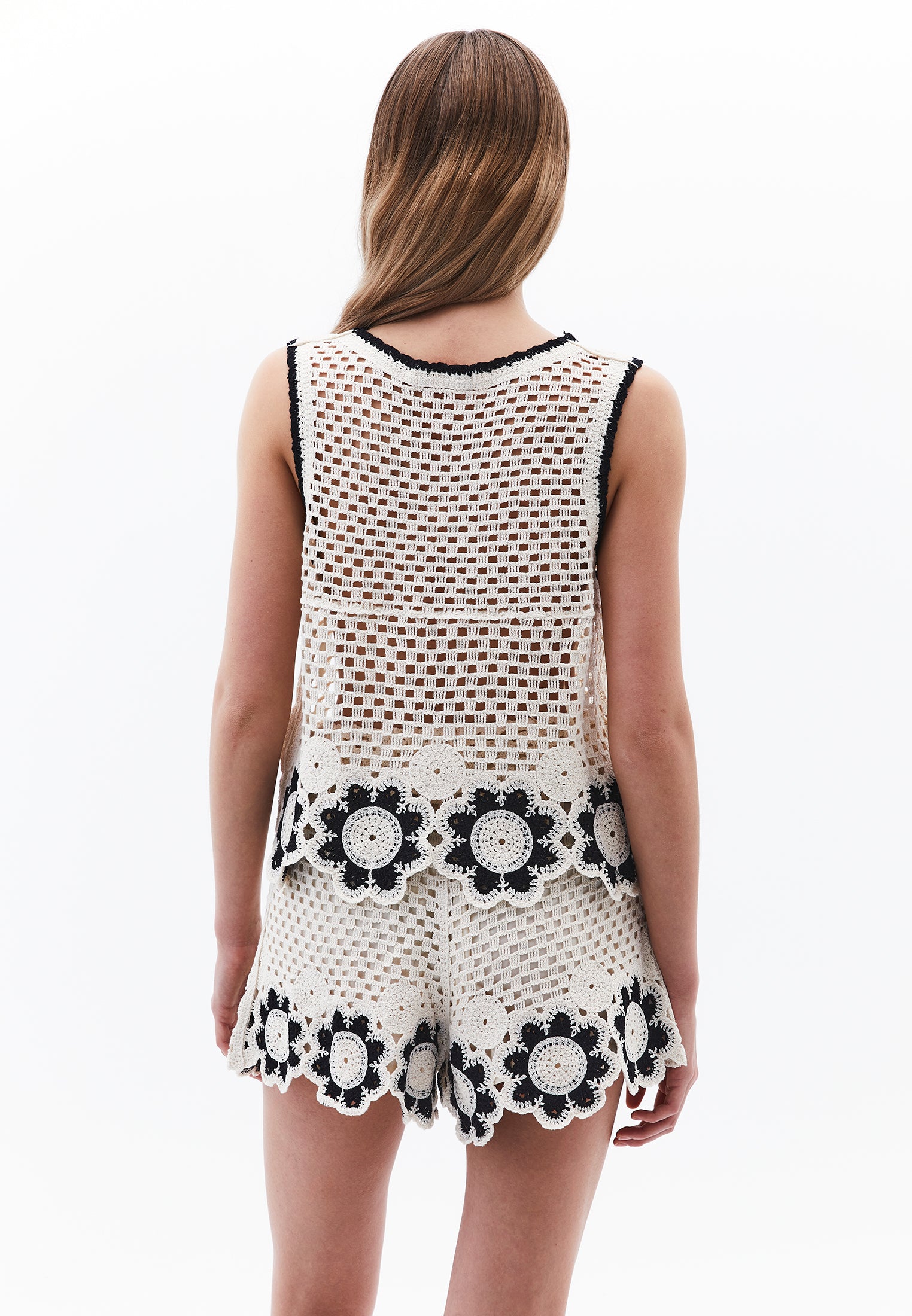 قميص بدون أكمام من القطن - حليب مثلج/أسود