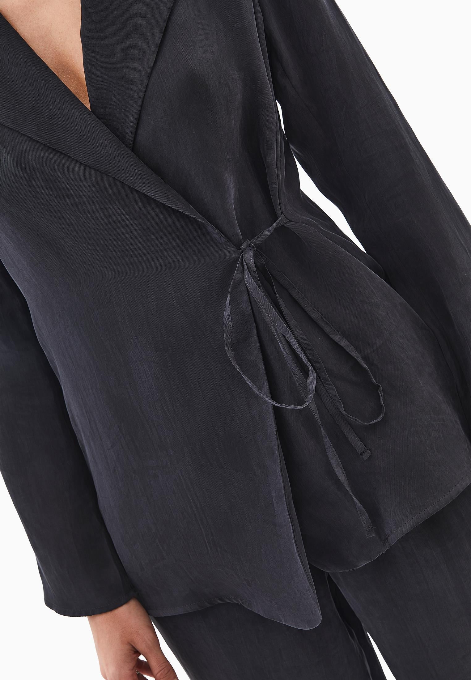 Double-Breasted Lyocell Blazer - BLACK