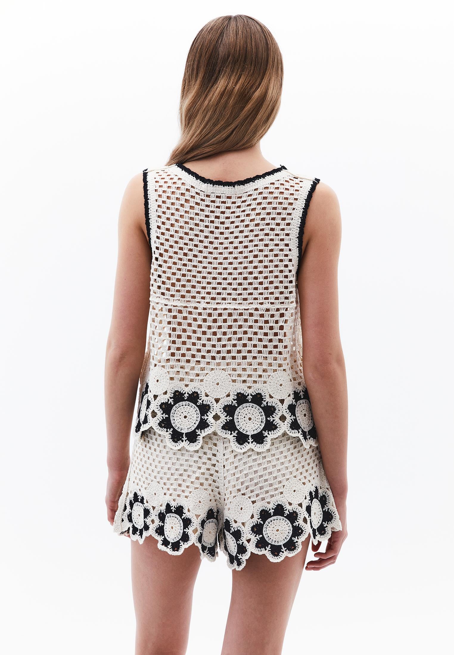 قميص بدون أكمام من القطن - حليب مثلج/أسود