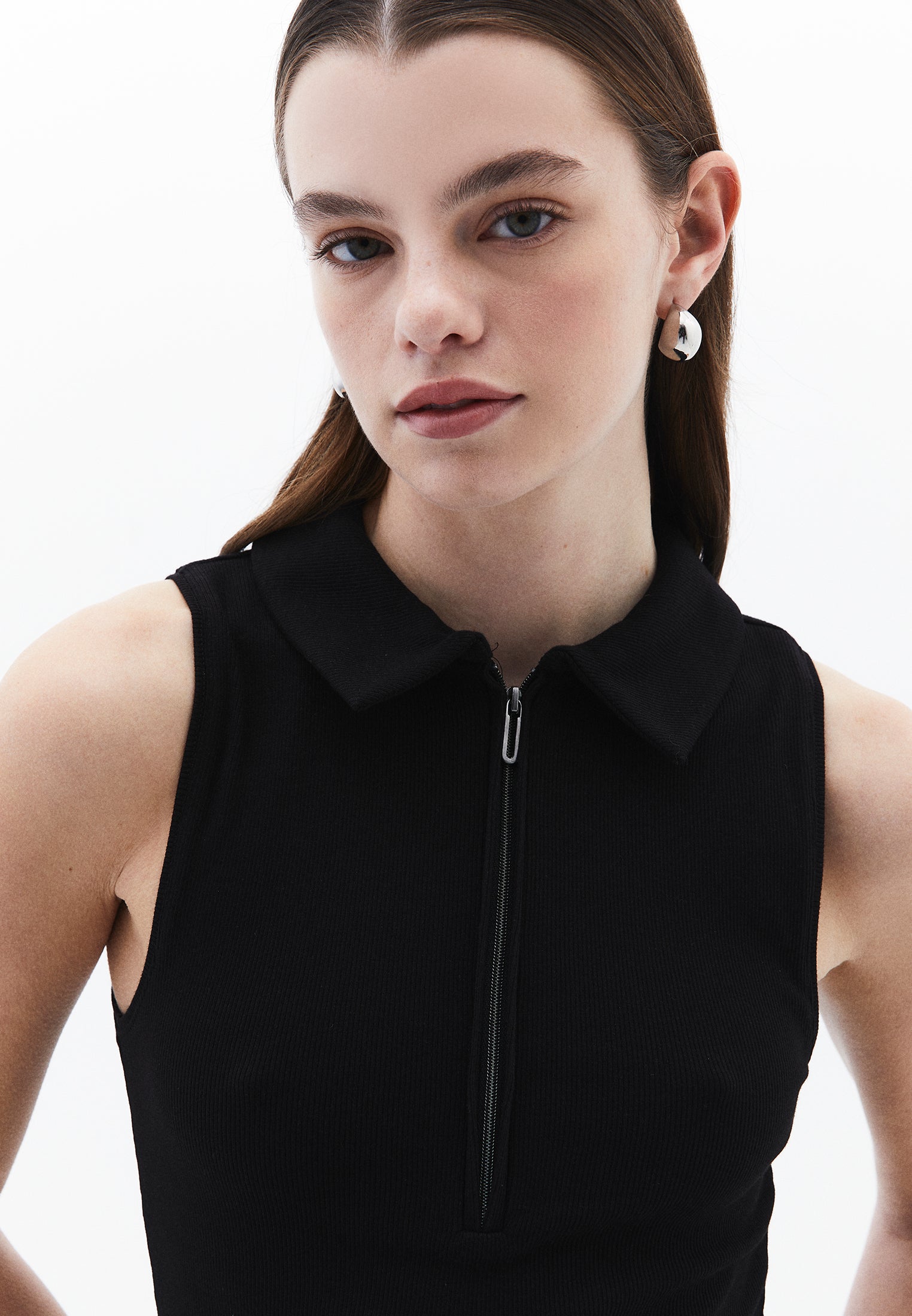 Polo Neck Tank Top - BLACK