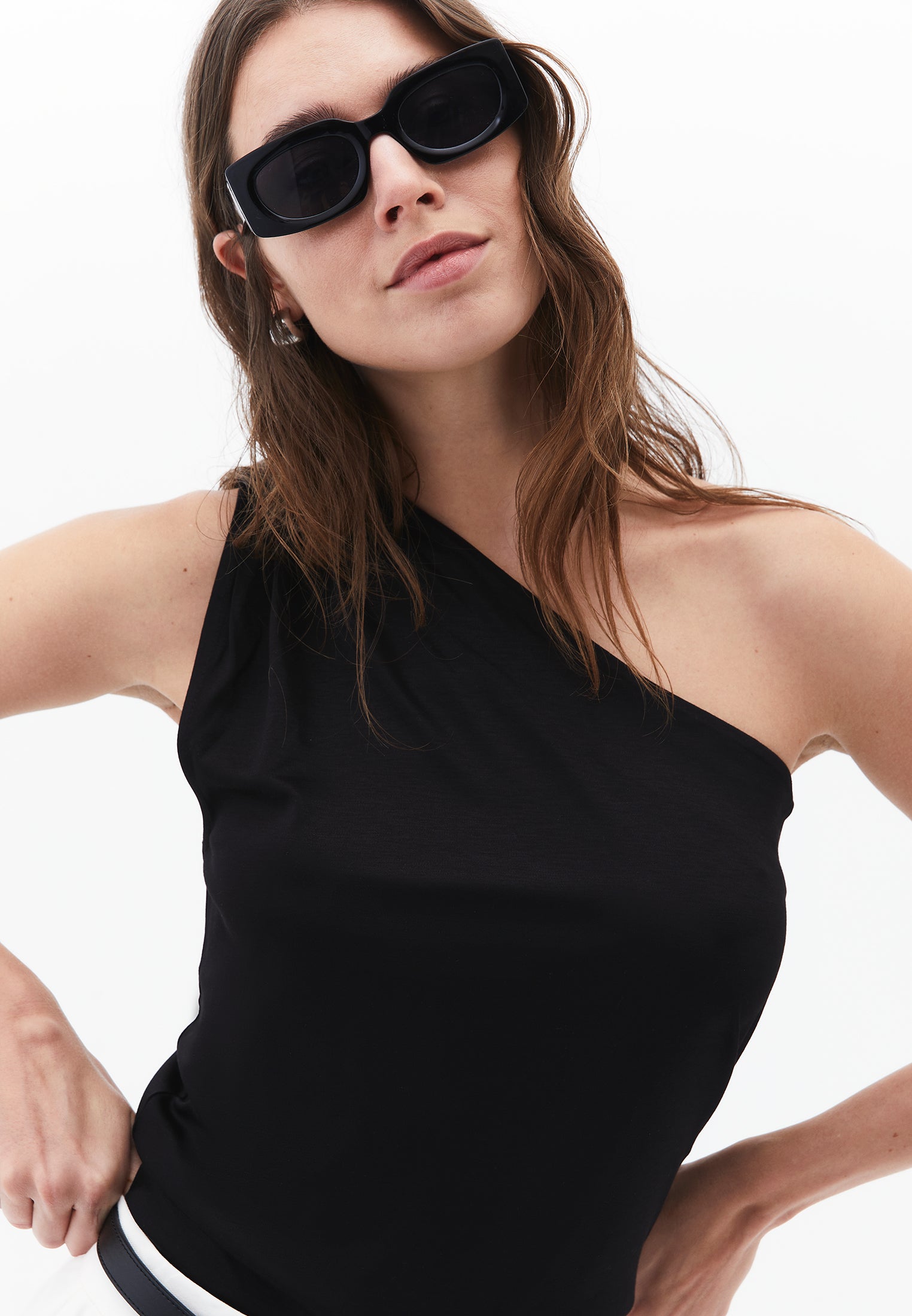 Pleated One-Shoulder Blouse - BLACK