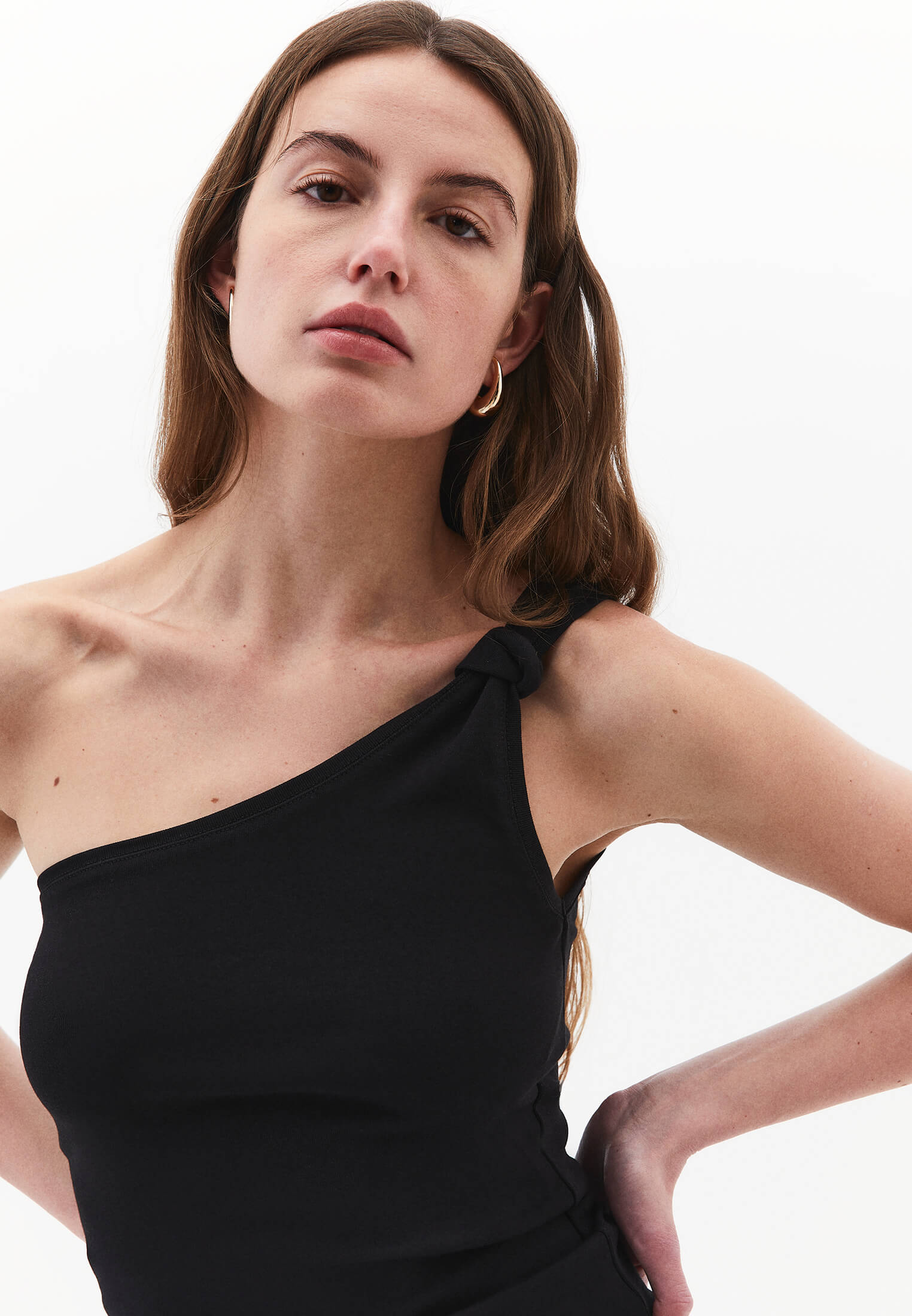 One Shoulder Tank Top - BLACK