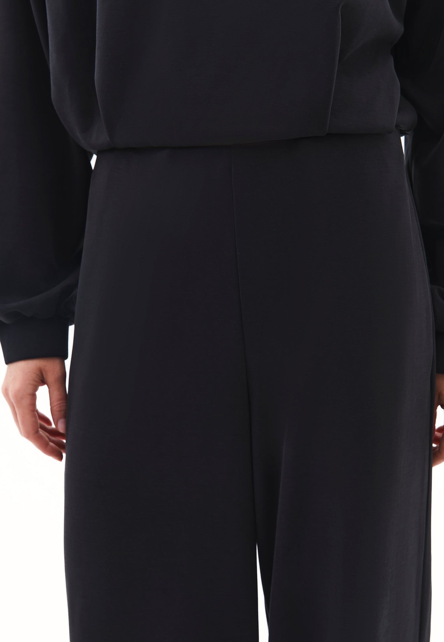 Wide Leg Pants With Modal Content - BLACK