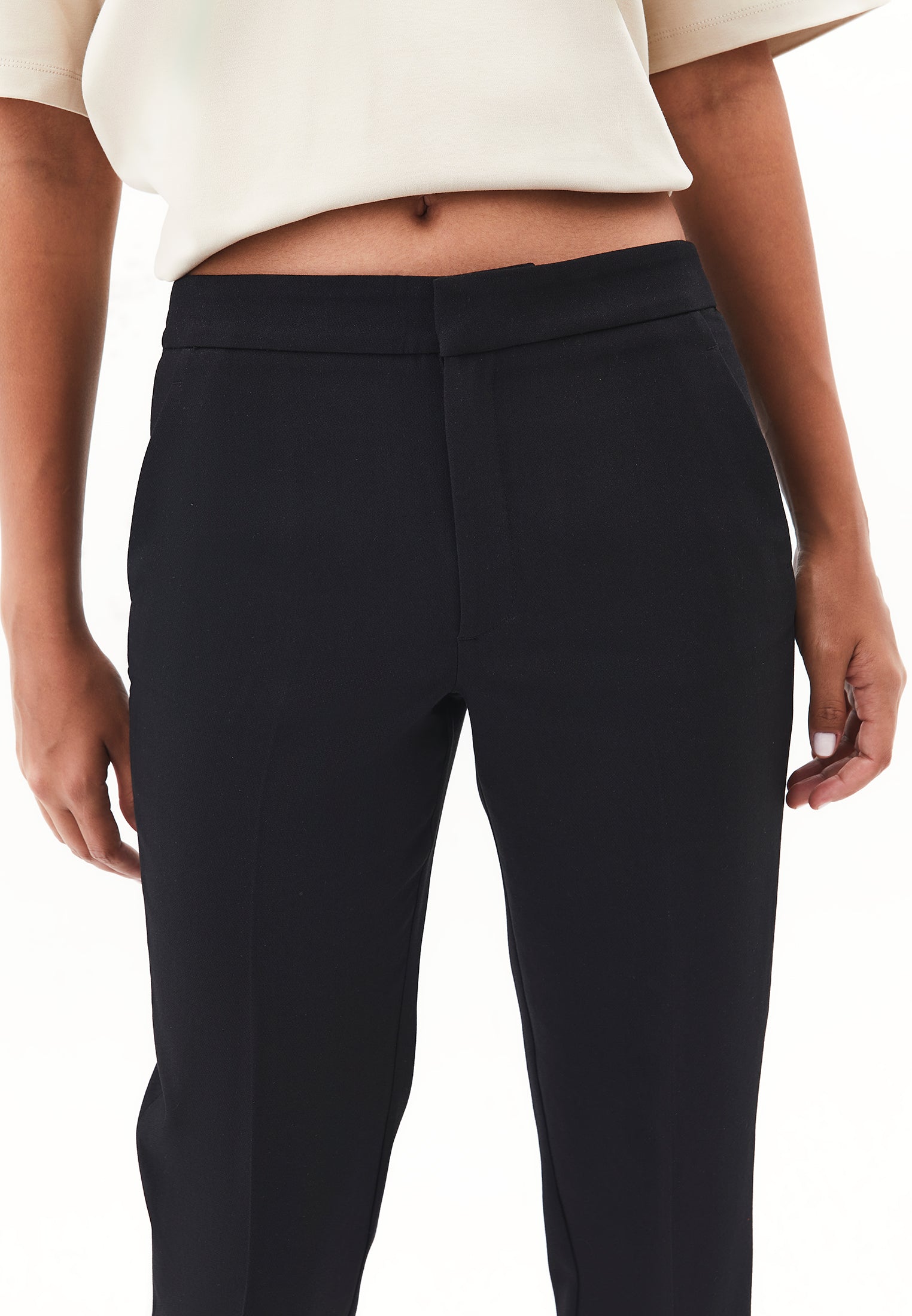 Slim Fit High Waist Pants - BLACK
