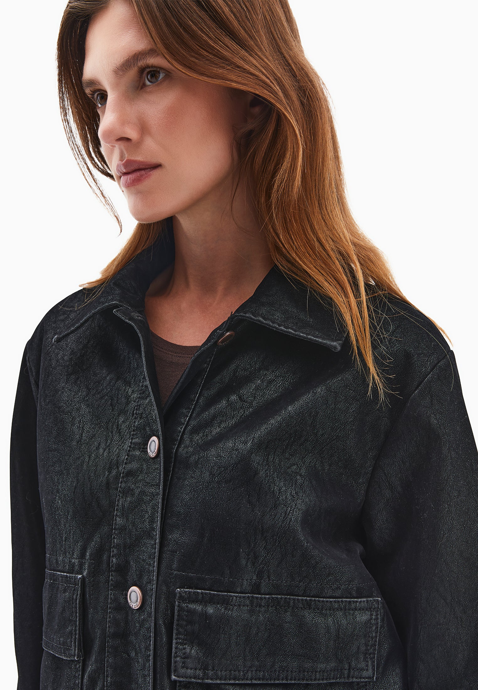 Slim Suede Jacket With Pocket Details - BLACK