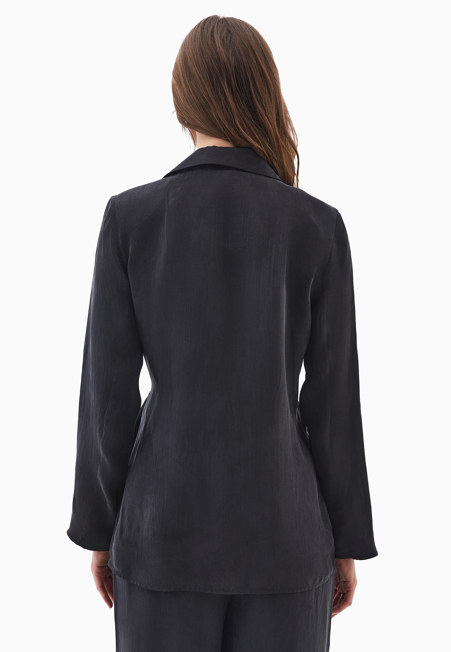 Double-Breasted Lyocell Blazer - BLACK