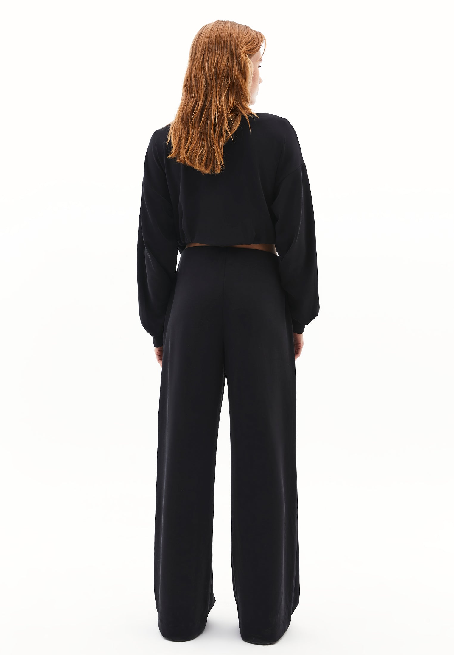 Wide Leg Pants With Modal Content - BLACK