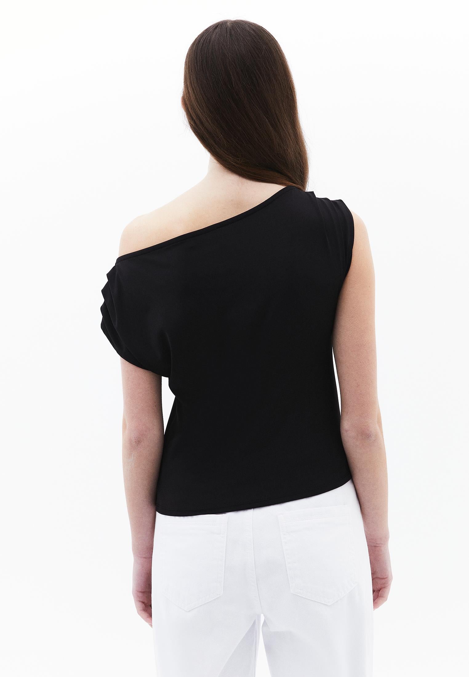 Boat Neck Sleeveless Standard Blouse - BLACK
