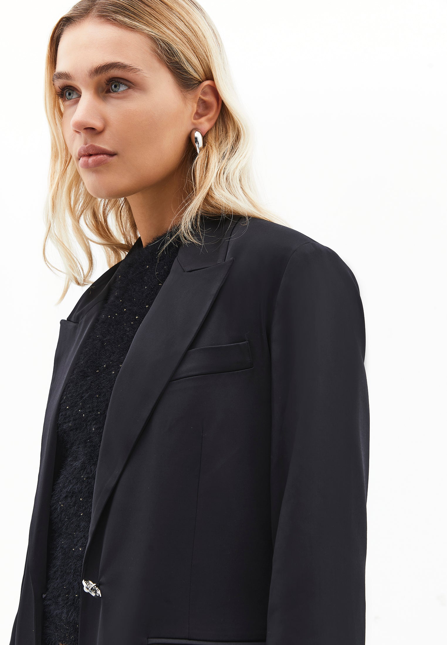 Button Detailed Oversize Blazer Jacket - BLACK