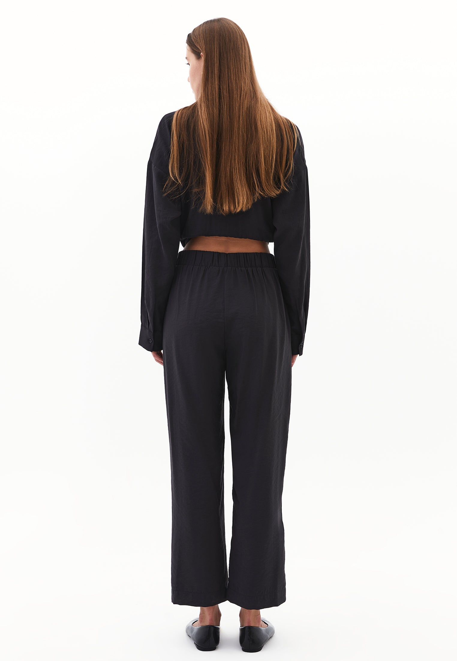 High Waist Elastic Pants - BLACK