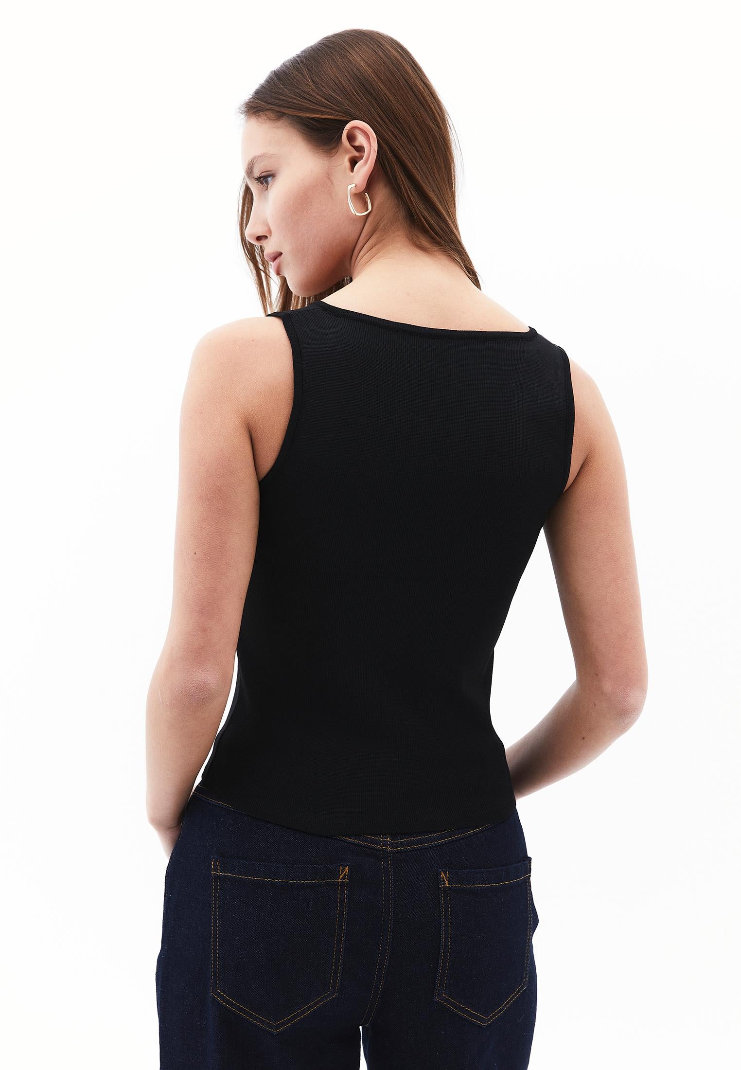 Buckled Crew Neck Tank Top - BLACK