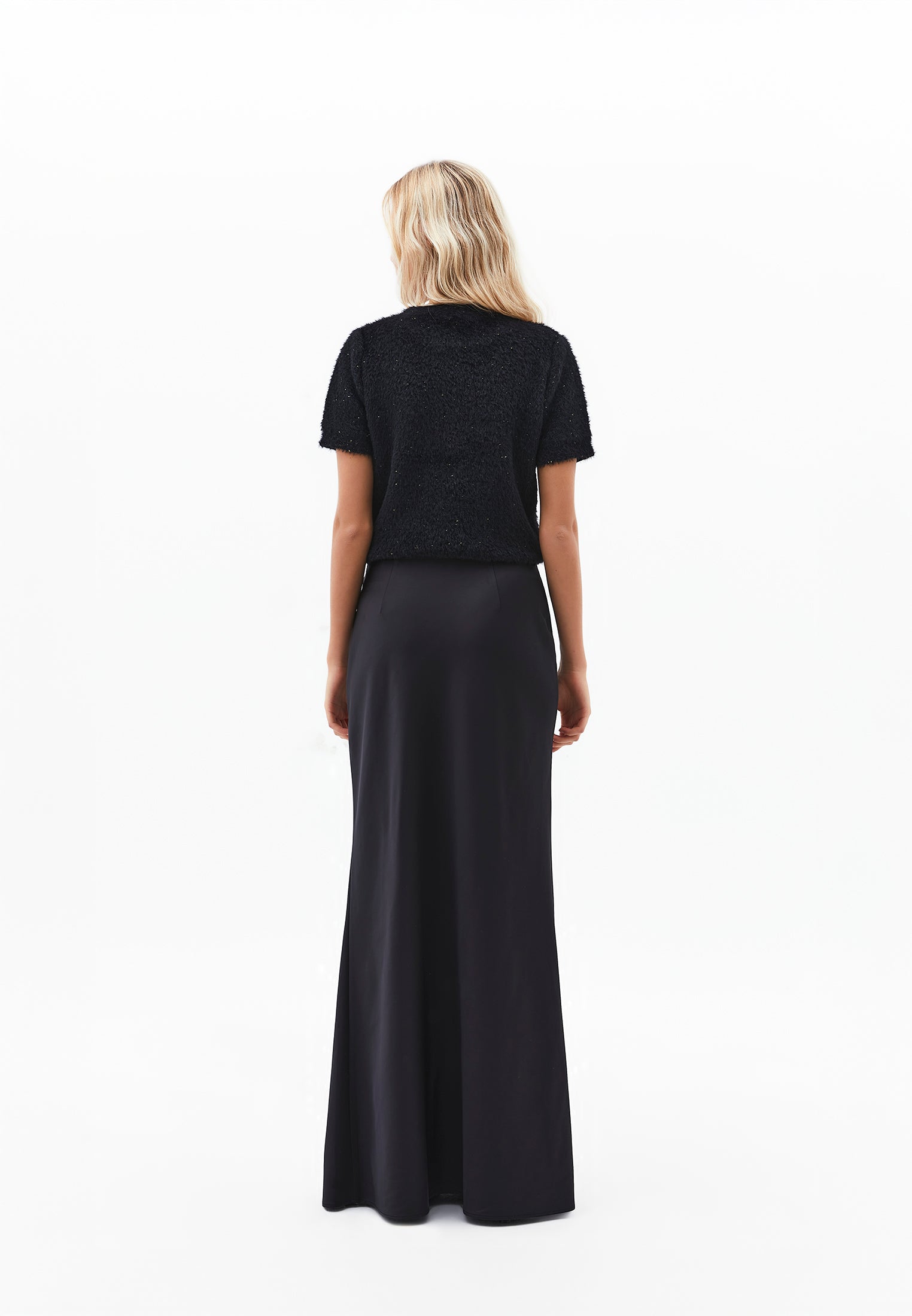 High Waist Slim Fit Long Skirt - BLACK