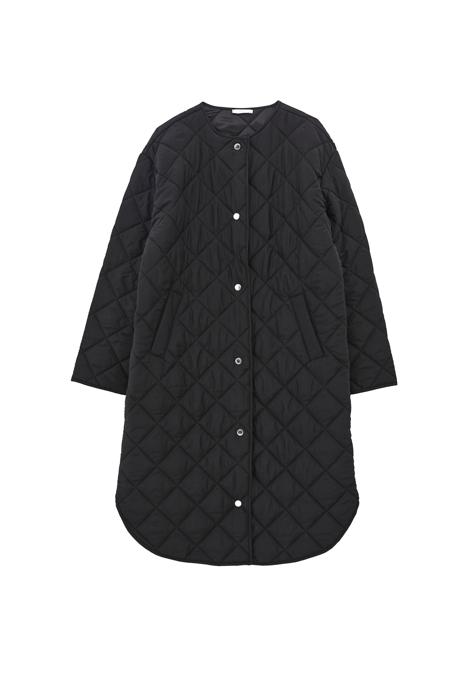 Long Coat With Crew Neck - BLACK