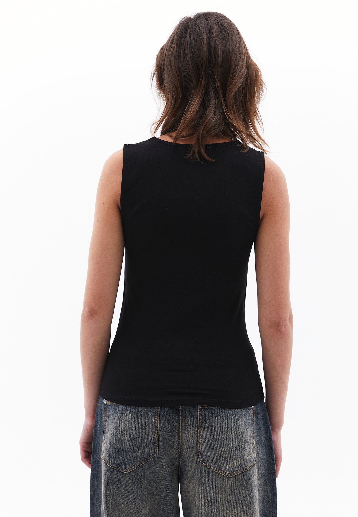 SQUARE NECK TANK TOP - BLACK