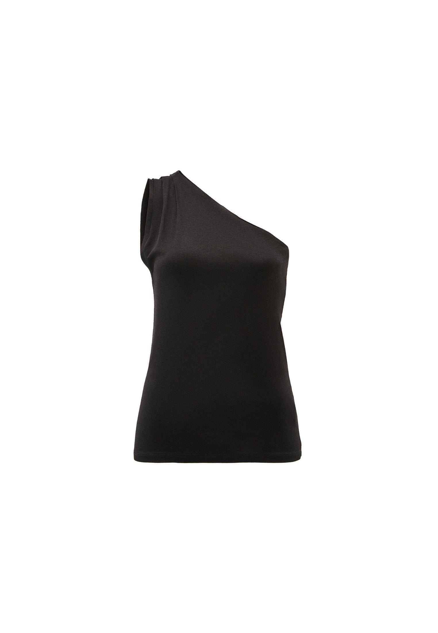 Pleated One-Shoulder Blouse - BLACK