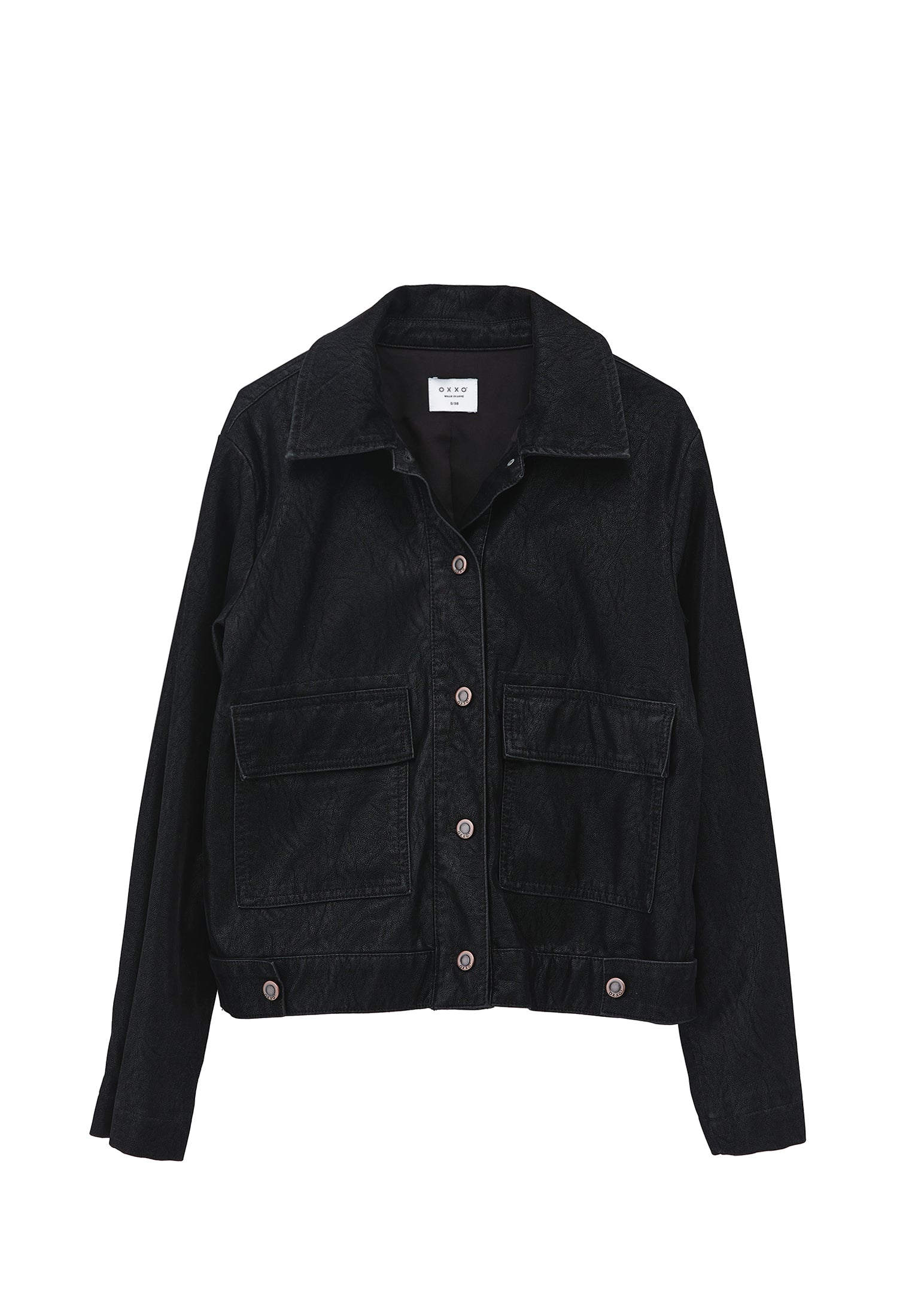 Slim Suede Jacket With Pocket Details - BLACK