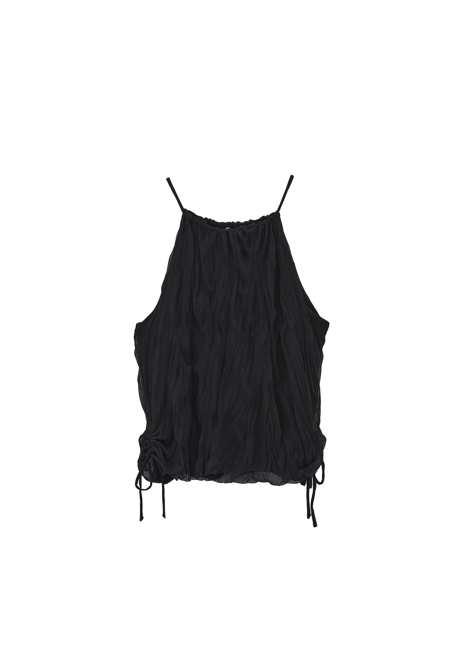 بلوزة بياقة برقبة رقبة رسن مجعدة - أسود