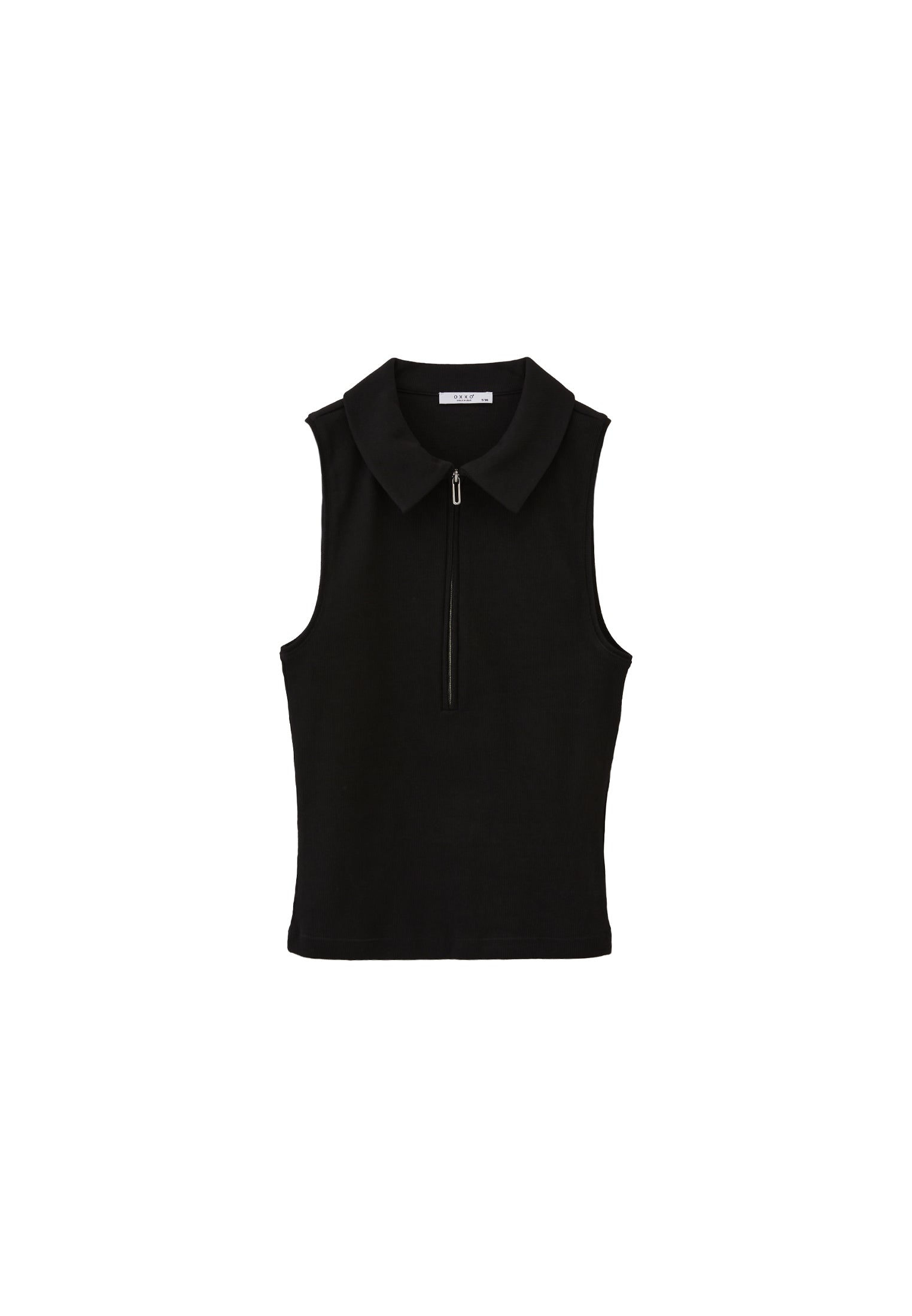 Polo Neck Tank Top - BLACK