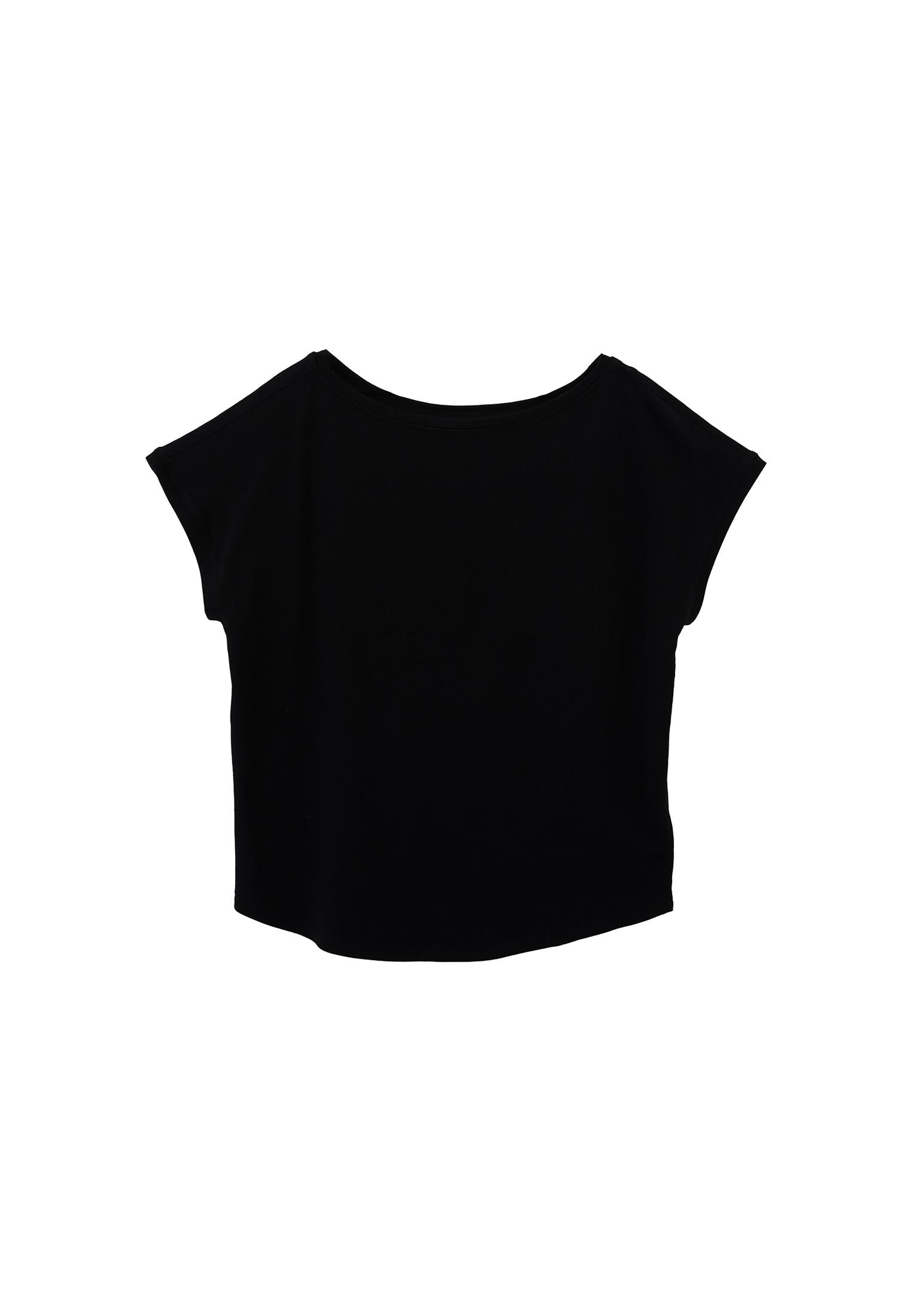 Boat Neck Sleeveless T-Shirt - BLACK