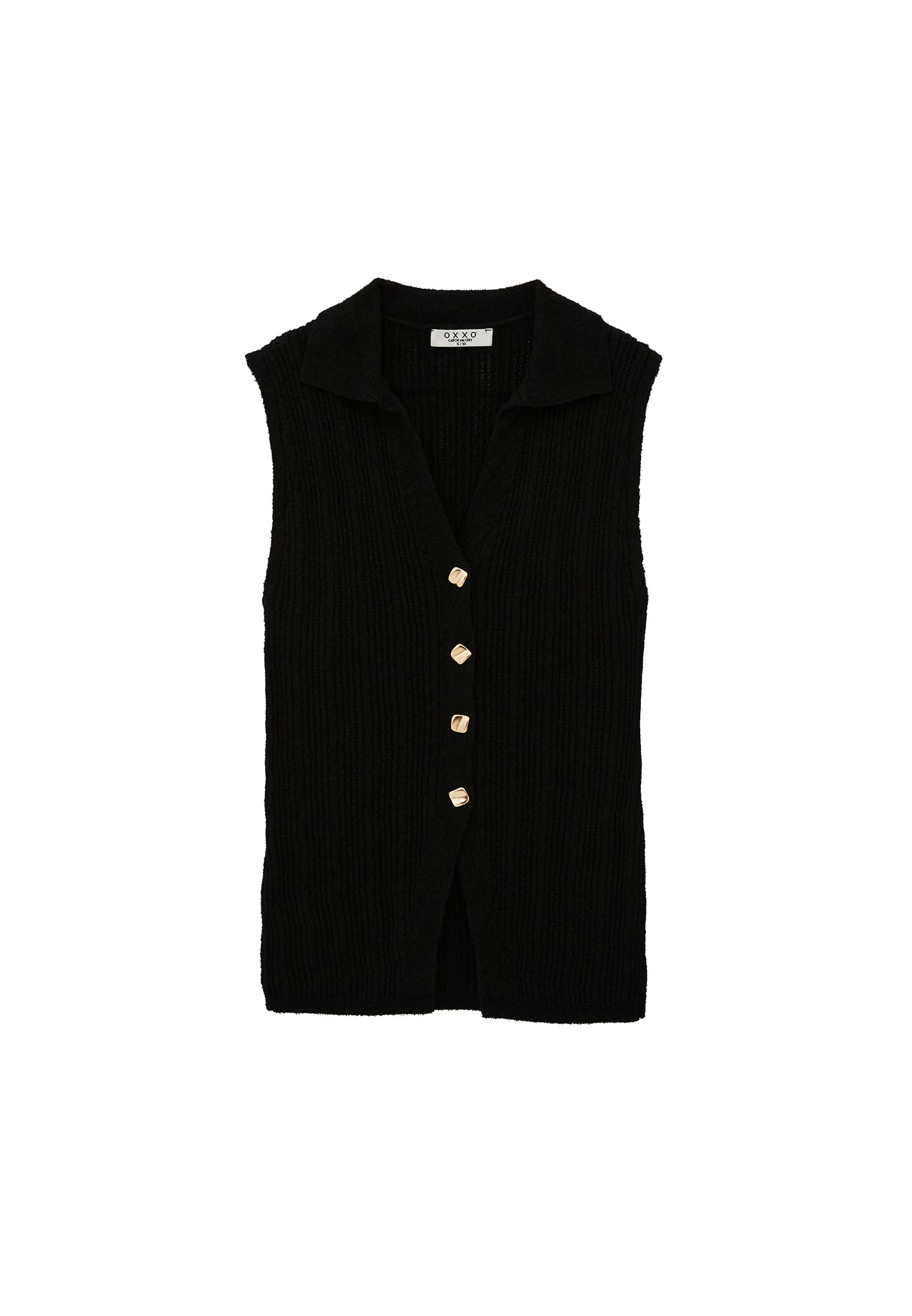 V-Neck Bouclé Vest - BLACK