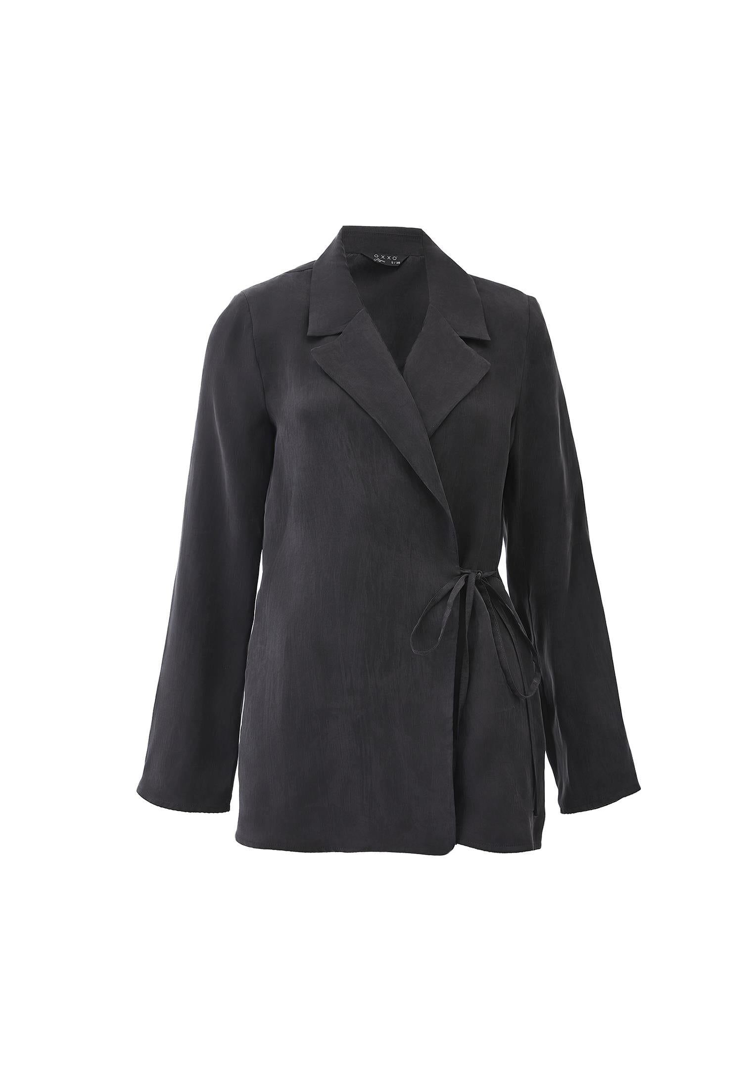 Double-Breasted Lyocell Blazer - BLACK