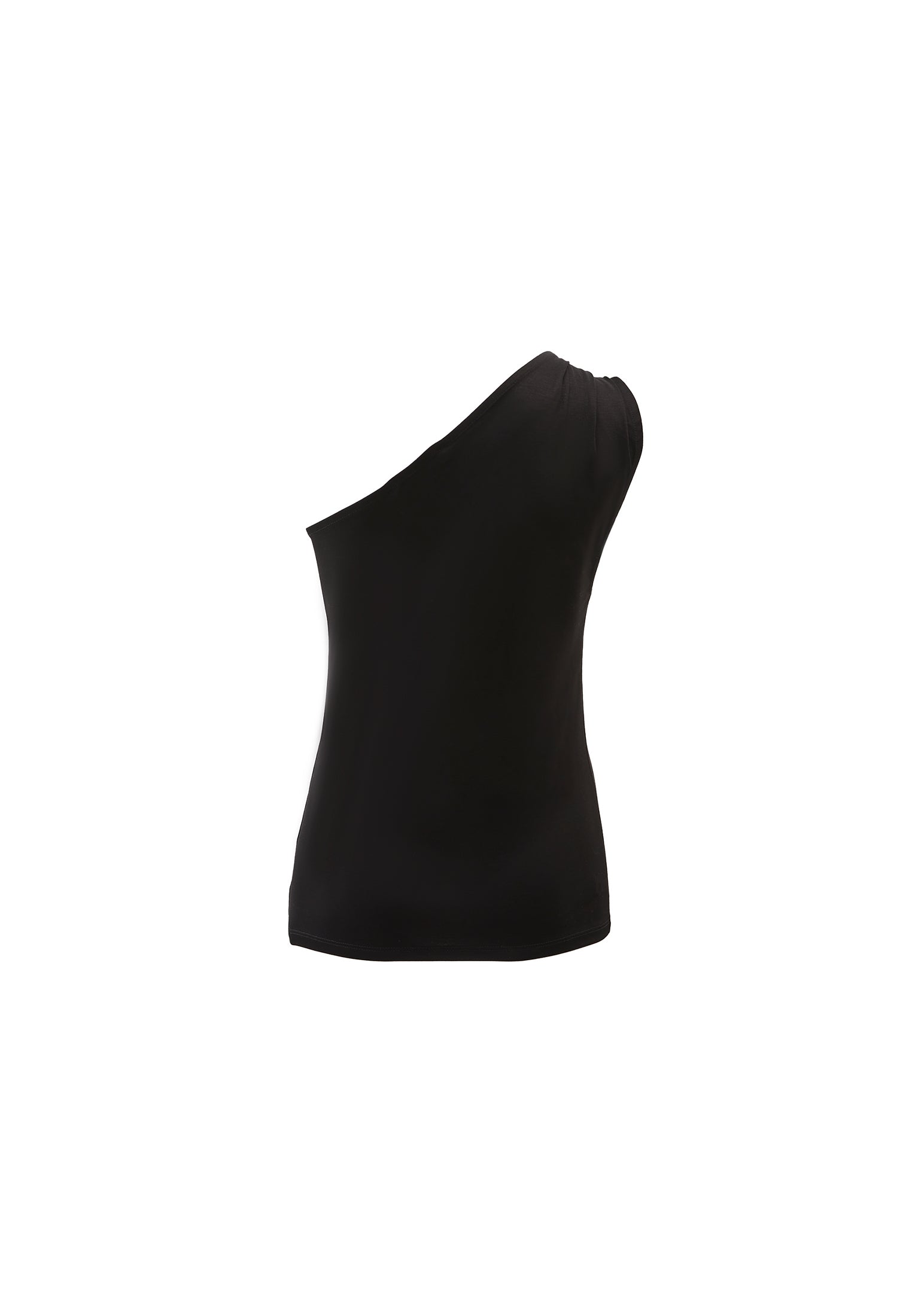 Pleated One-Shoulder Blouse - BLACK